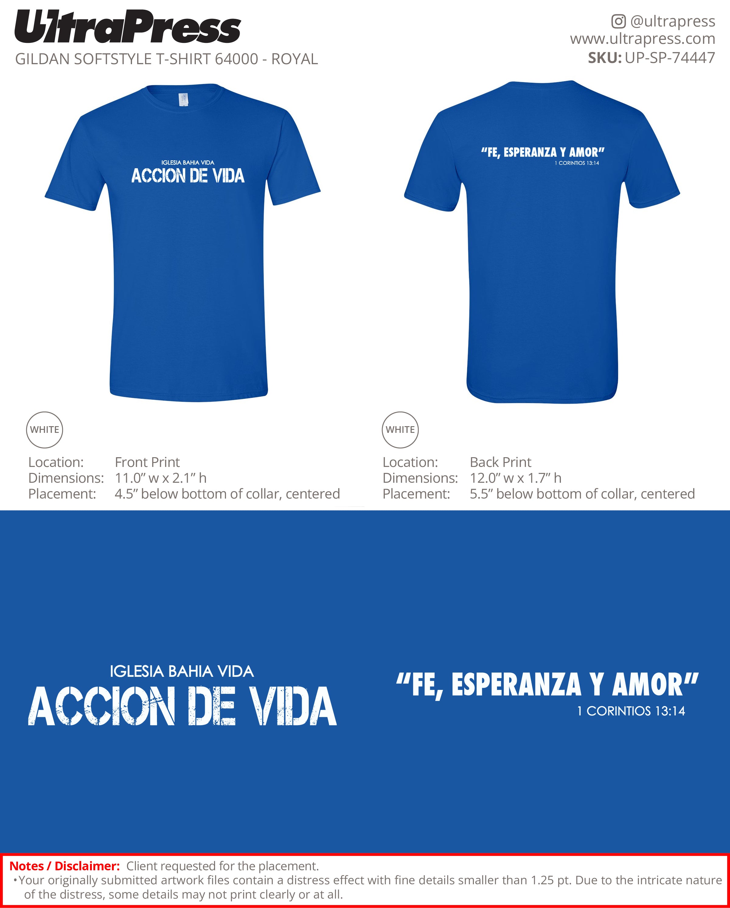 UP-SP-74447 Accion de Vida Shirt - Michelle Cruz 24 Min Qty (Bulk)