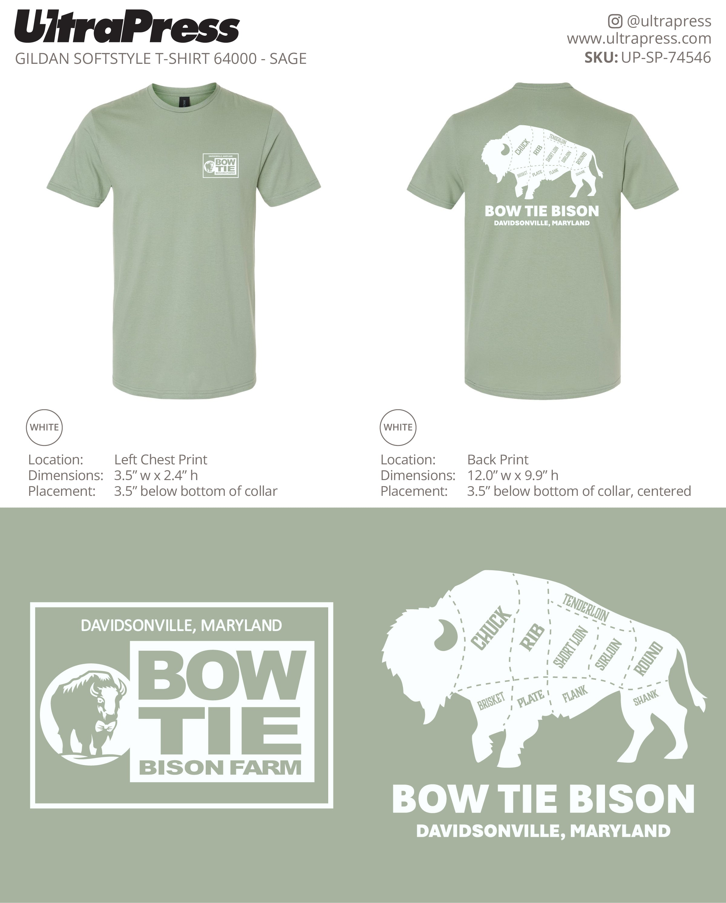 UP-SP-74546 Bow Tie Bison White Logo - Delia Phibbons 24 Min Qty (Bulk)