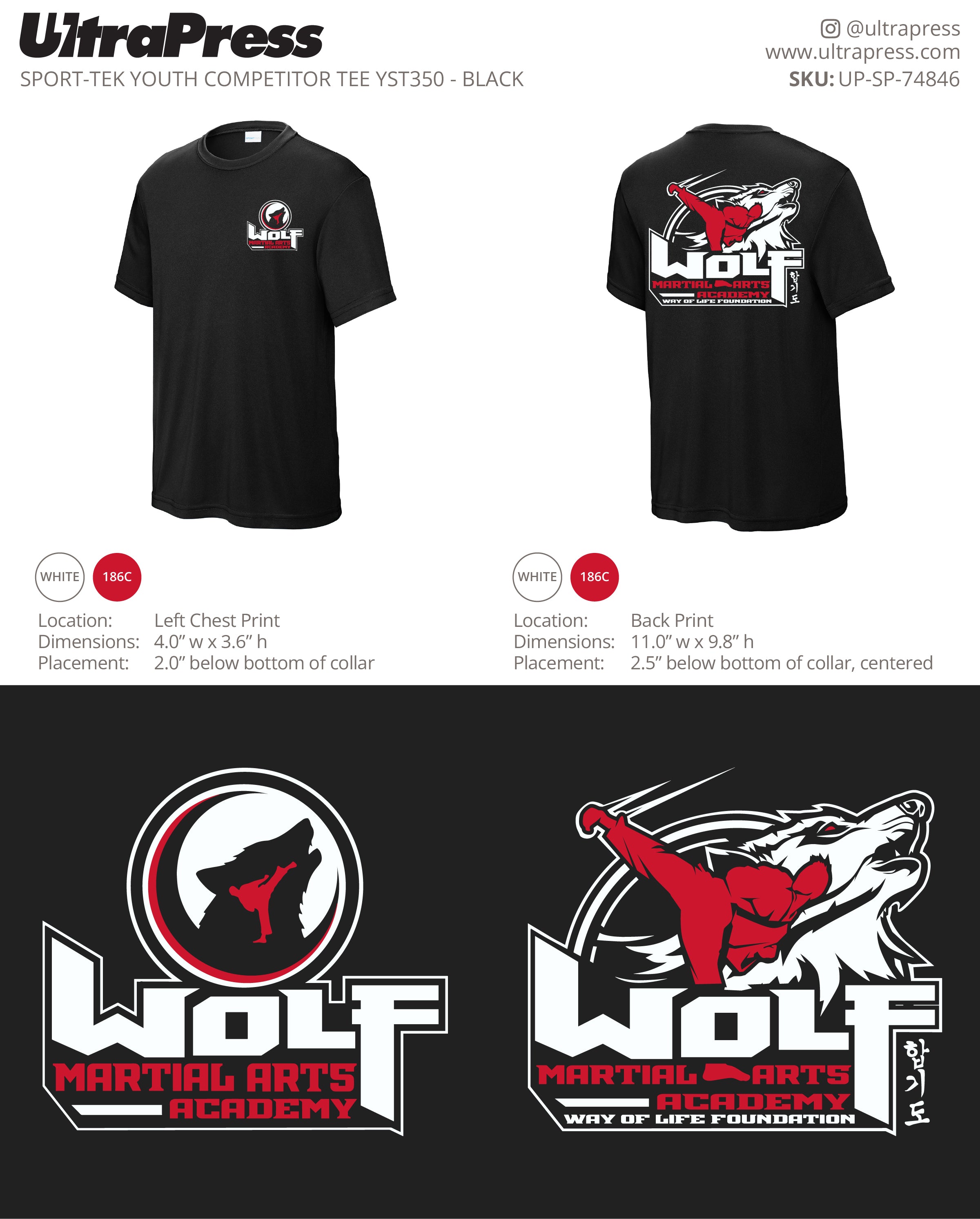 UP-SP-74846 Wolf Martial Arts Academy Sport Tek Poly Tees - Brian Ulsh 72 Min Qty (Bulk)