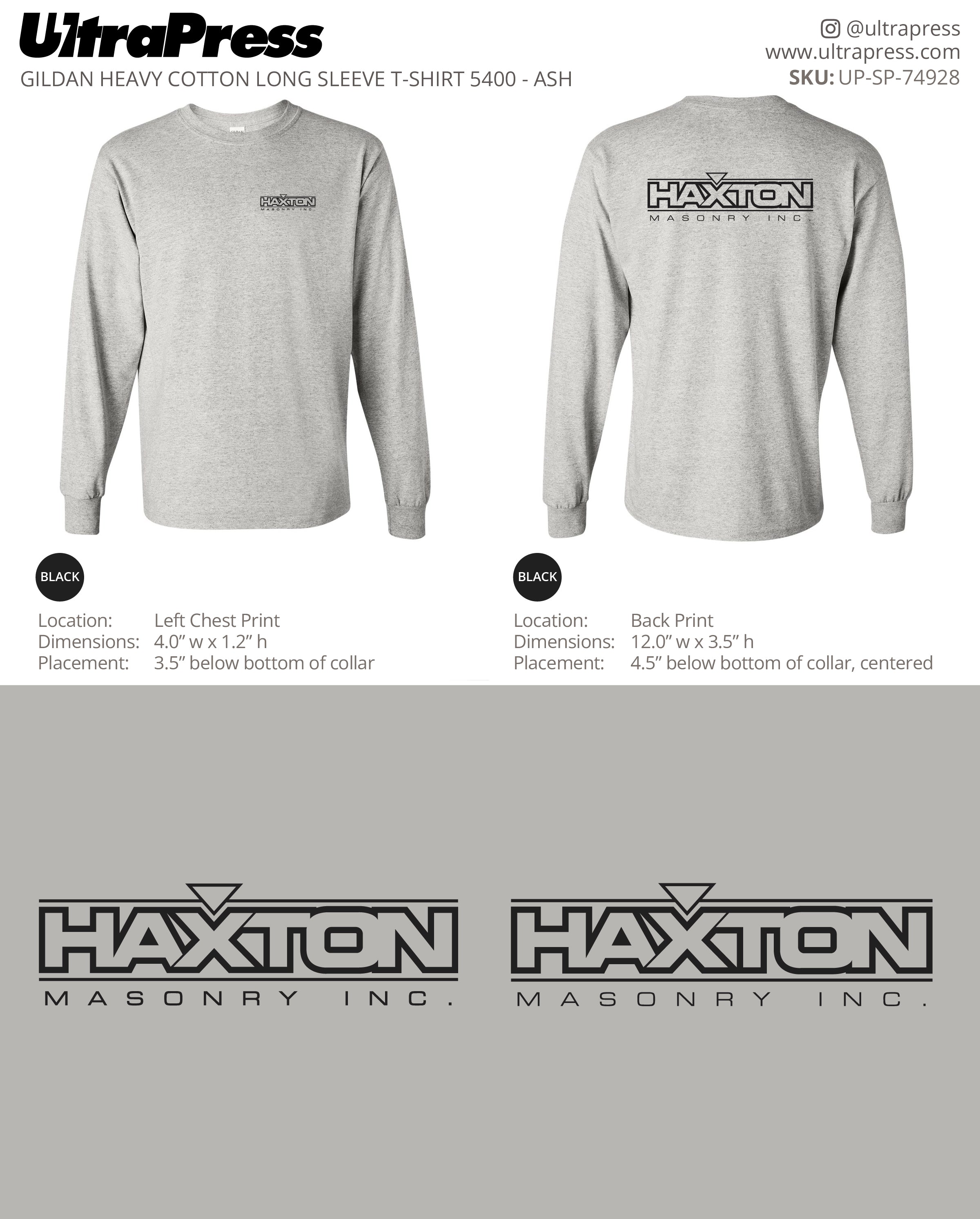 UP-SP-74928 Haxton Masonry Inc. (Black Ink) - Josh Benke 50 Min Qty (Bulk)