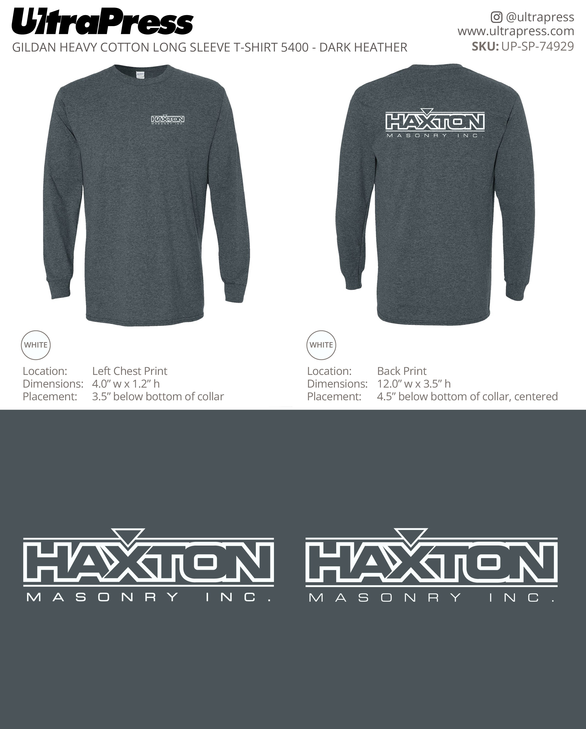 UP-SP-74929 Haxton Masonry Inc. (White Ink) - Josh Benke 50 Min Qty (Bulk)