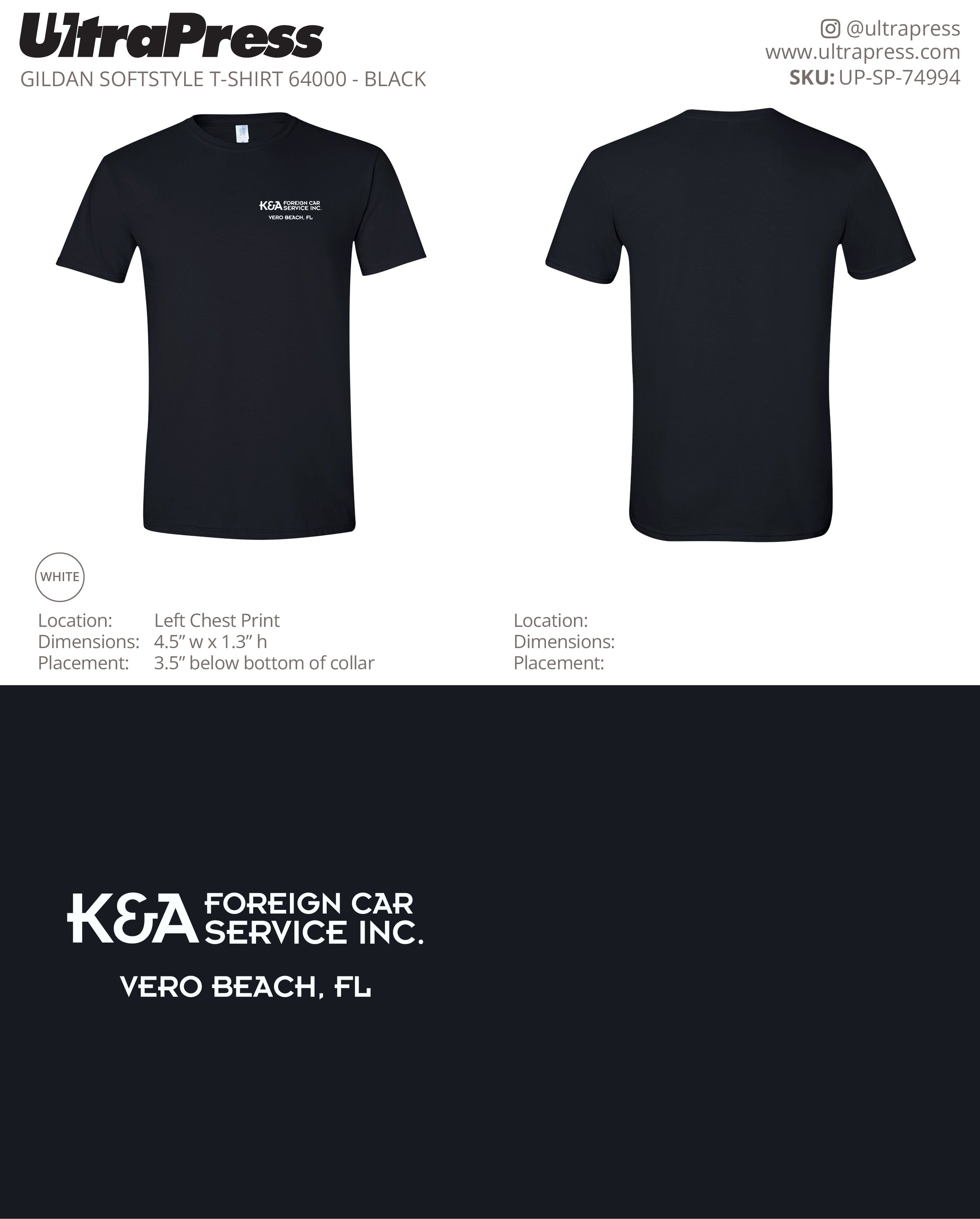 UP-SP-74994 K&A Foreign Car Service Inc. Vero Beach, FL 50 Min Qty (Bulk)