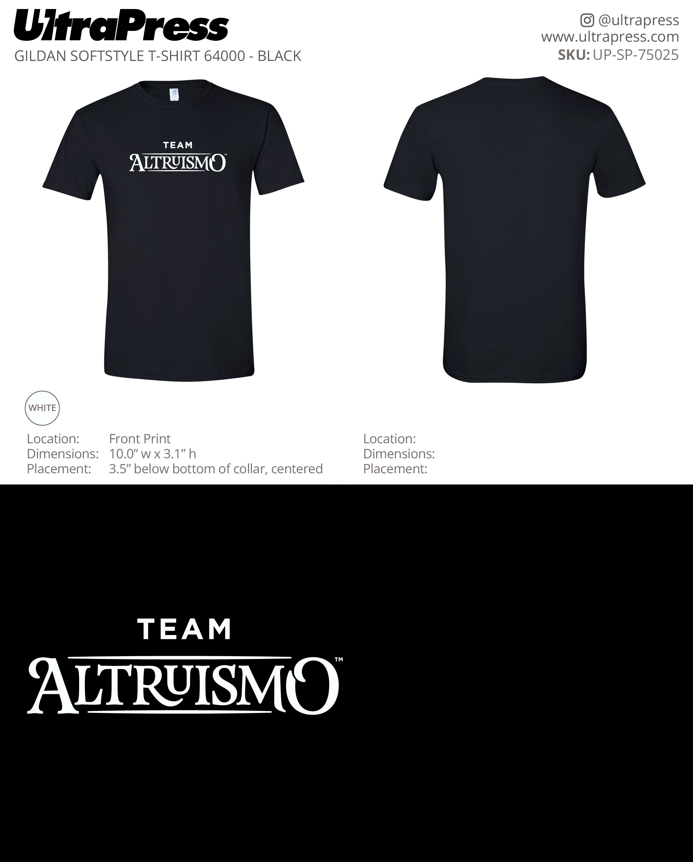 UP-SP-75025 Team Altruismo Black Shirts - Erin Hinek 50 Min Qty (Bulk)