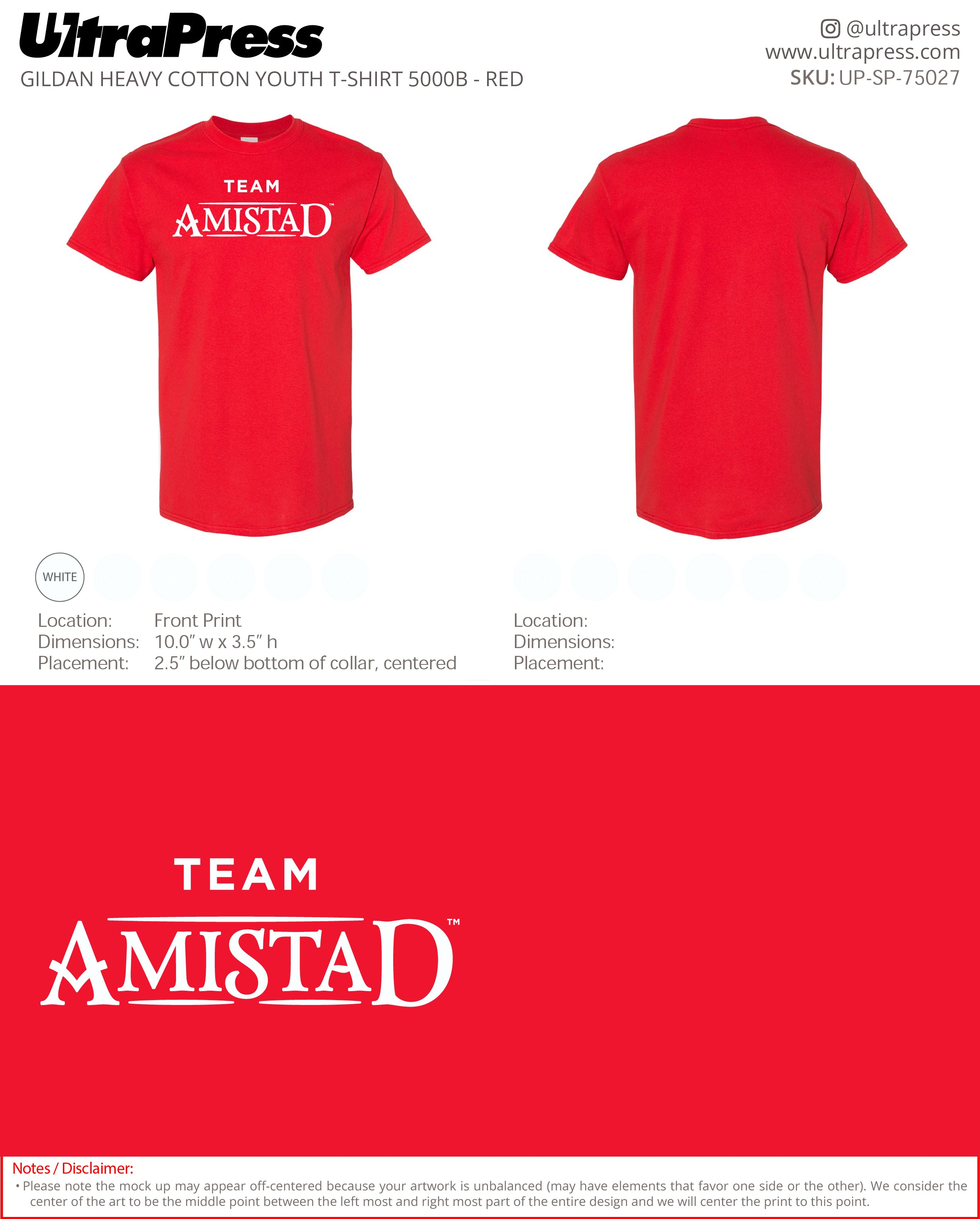 UP-SP-75027 Team Amistad Red Shirts - Erin Hinek 50 Min Qty (Bulk)