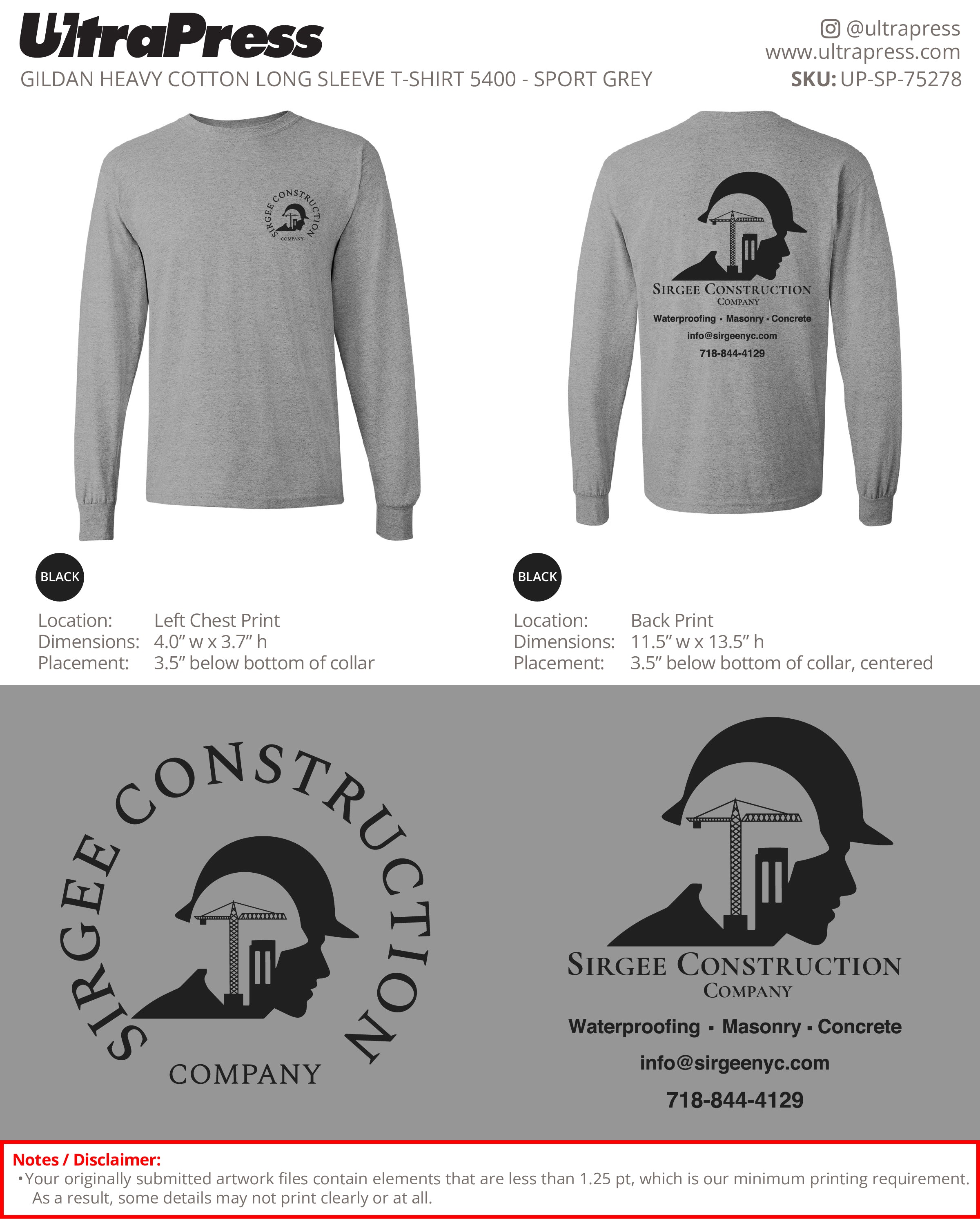 UP-SP-75278 Sirgee Construction Company - Manny Singh 50 Min Qty (Bulk)