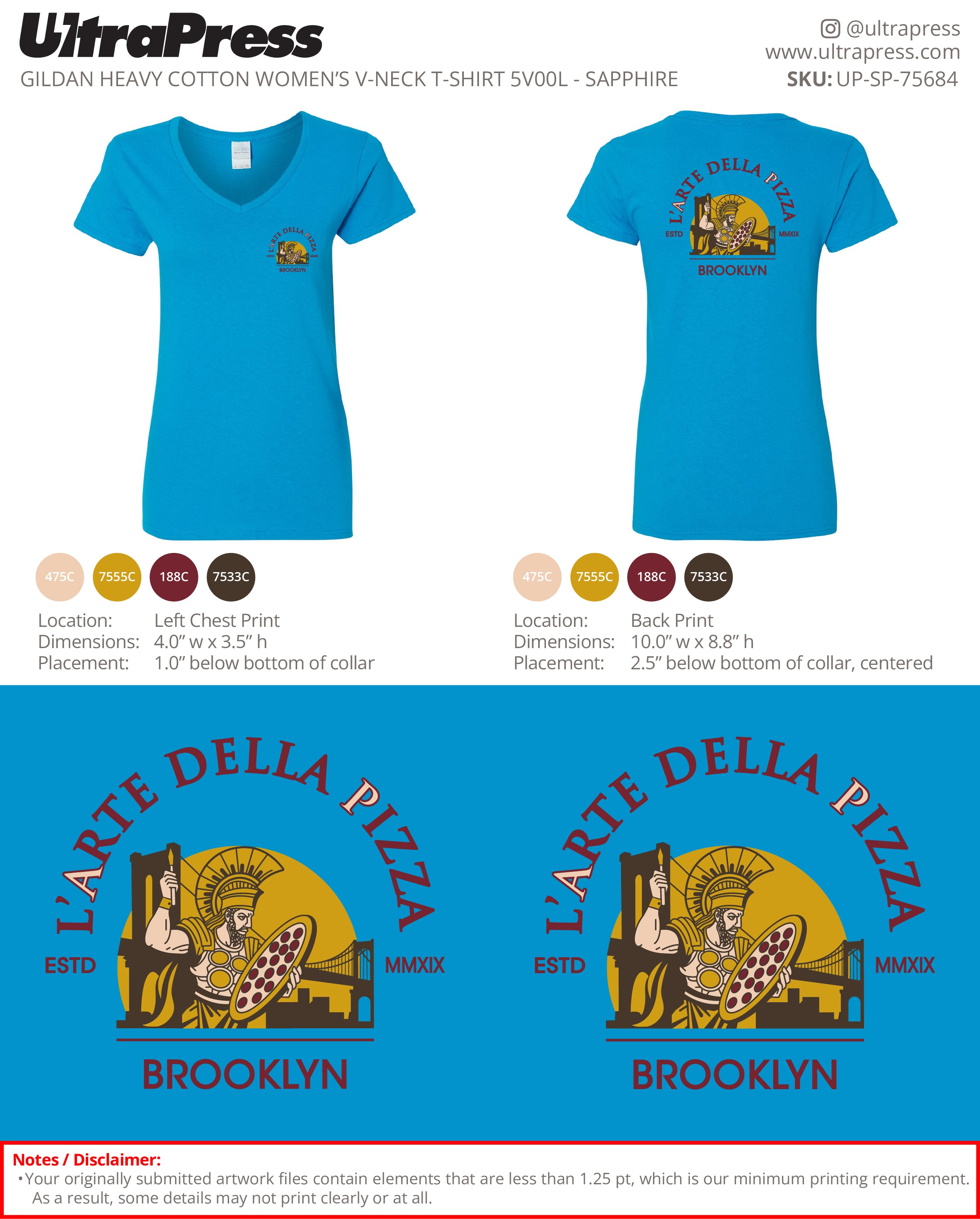 UP-SP-75684 L'Arte Della Pizza Ladies V-Neck - Anna Villani - 50 Min Qty (Bulk)