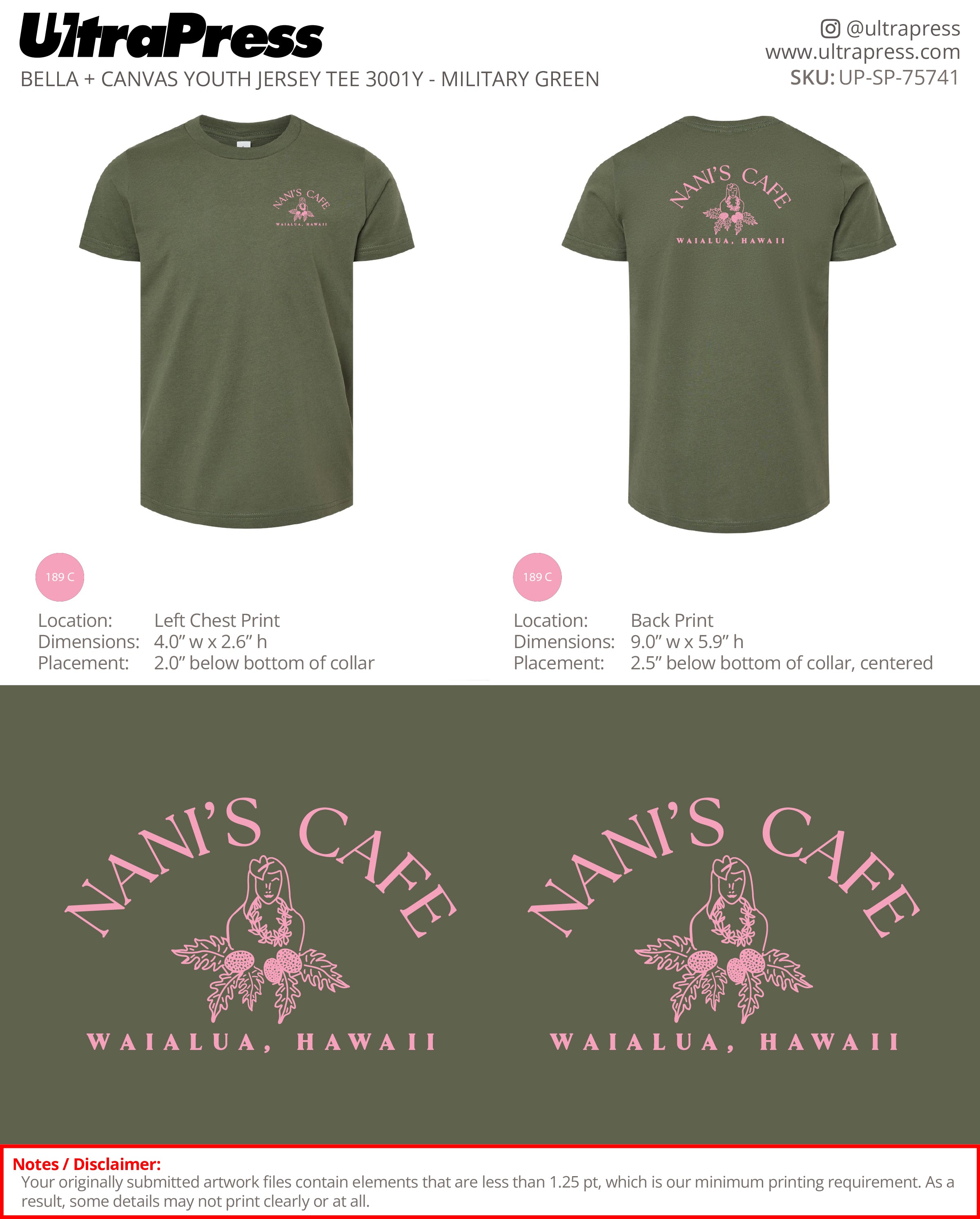 UP-SP-75741 Nani's Cafe (Light Pink Ink - YOUTH) - Kanani Oury 24 Min Qty (Bulk)