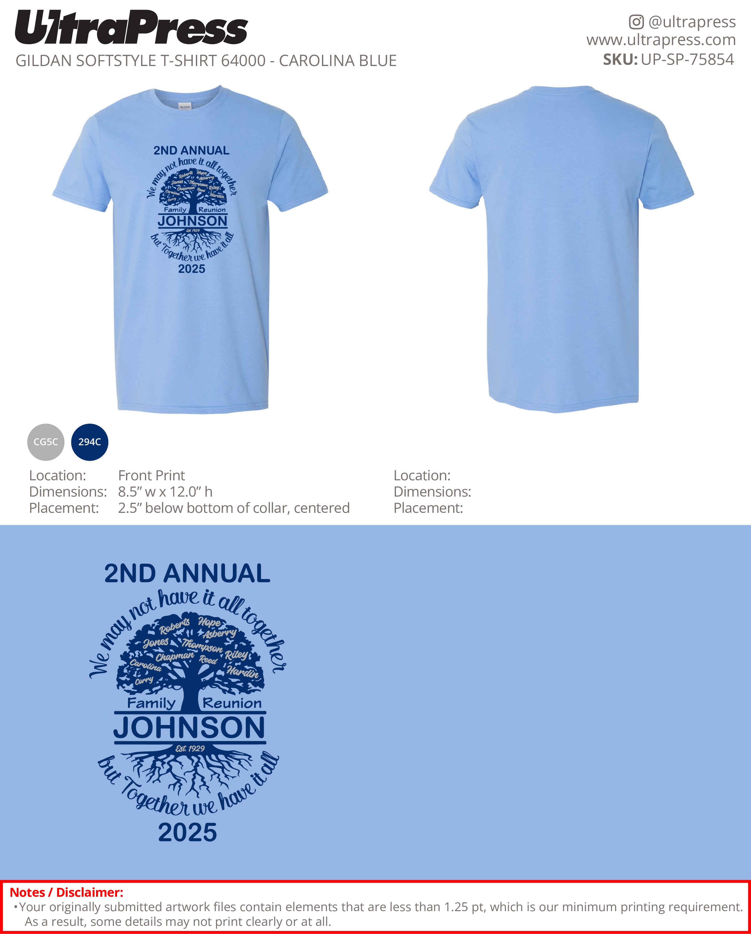 UP-SP-75854 Johnson Family Reunion 2025 - Terry Johnson 100 Min Qty (Bulk)