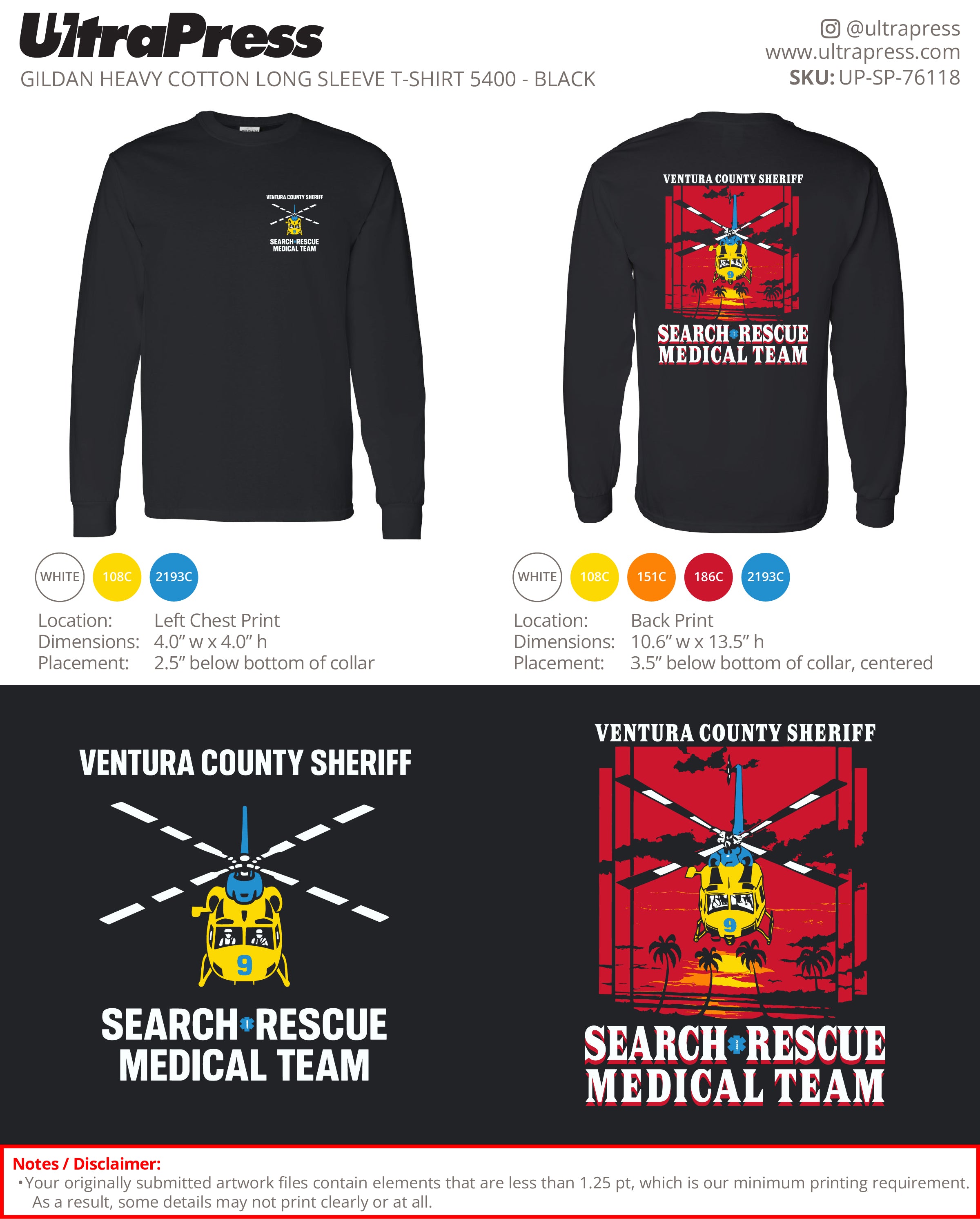 UP-SP-76118 Ventura County Sheriff Long Sleeves - Nan Jiang 50 Min Qty (Bulk)