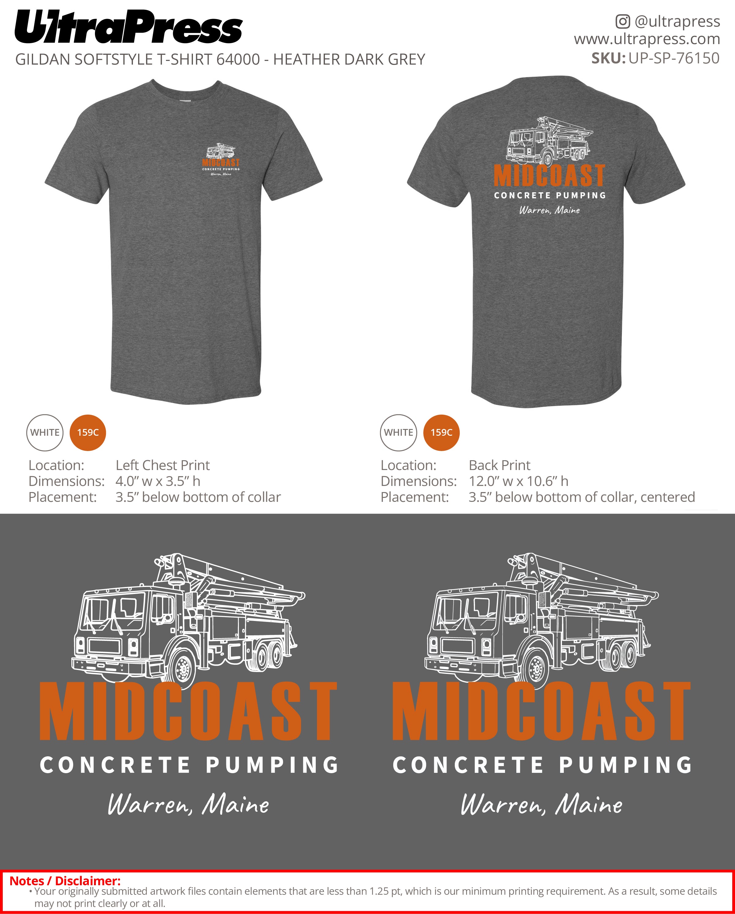 UP-SP-76150 Midcoast Concrete Pumping - Jessie Black 100 Min Qty (Bulk)