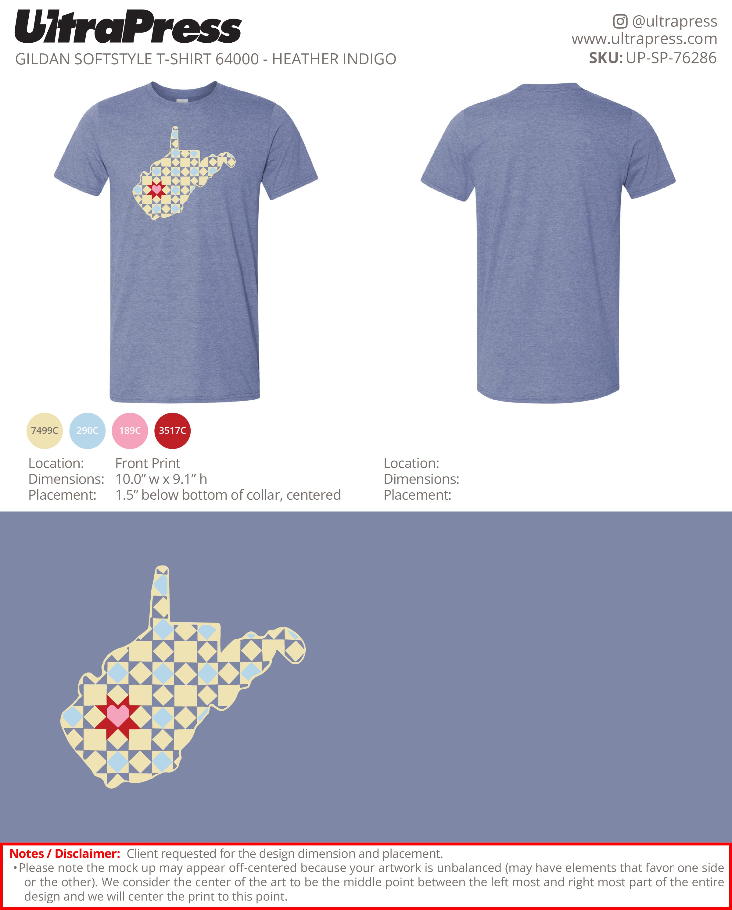 UP-SP-76286 WV Quilt Block Heart - Jenna Reed 100 Min Qty (Bulk)