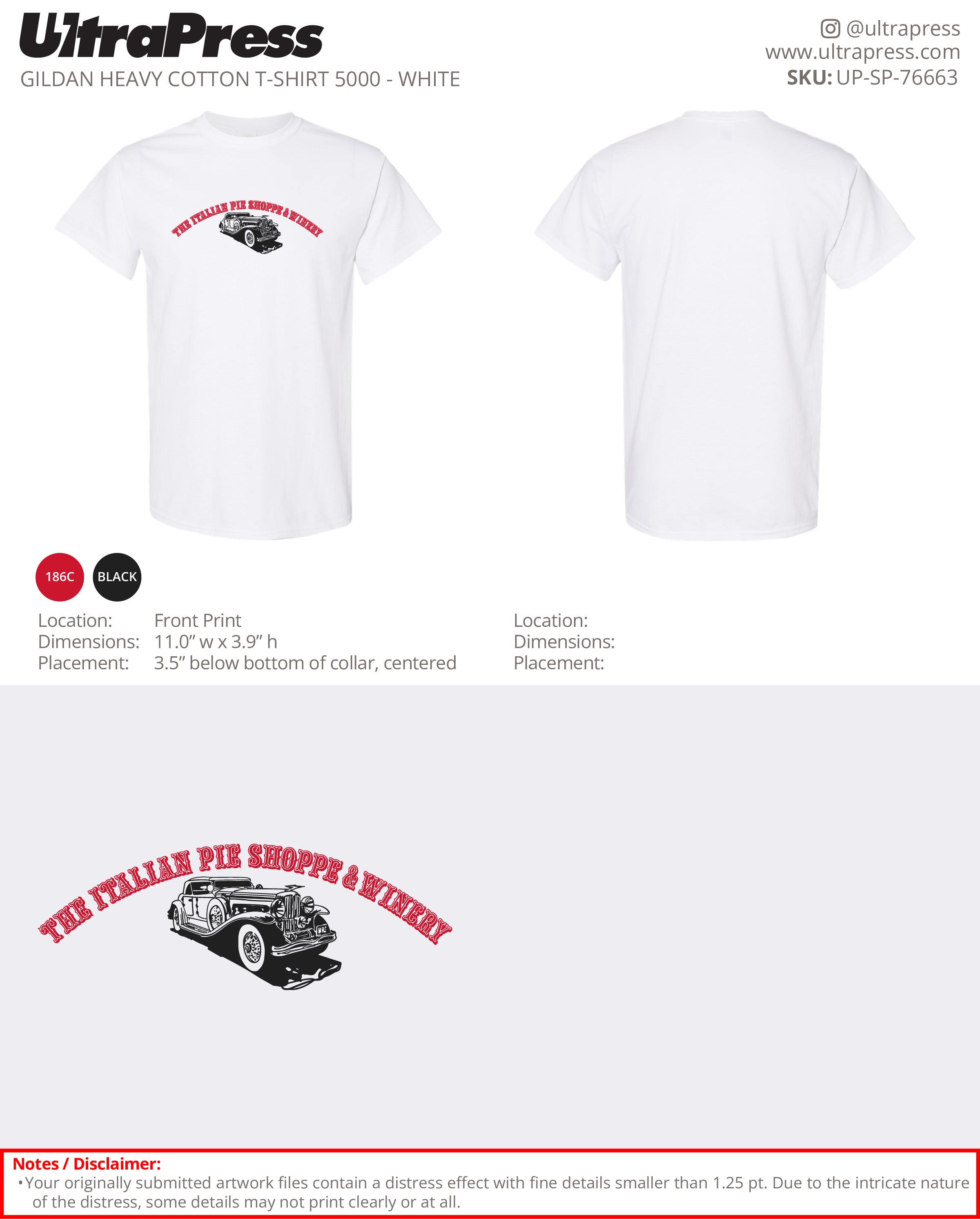 UP-SP-76663 The Italian Pie Shoppe & Winery (White Shirt) - George & Kim Dahmah 100 Min Qty (Bulk)