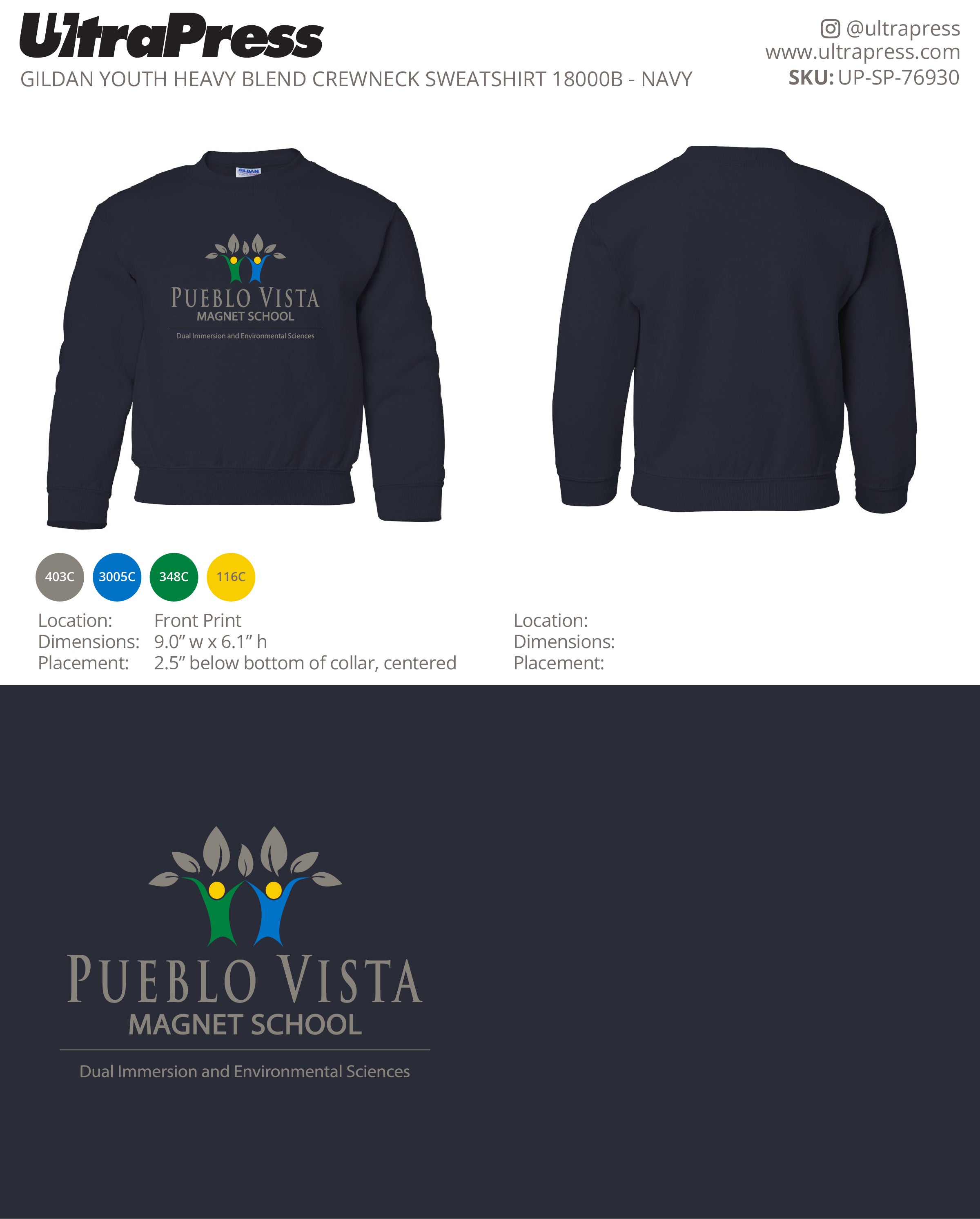 UP-SP-76930 Pueblo Vista Magnet School Sweatshirts - Julia Newberry 50 Min Qty (Bulk)