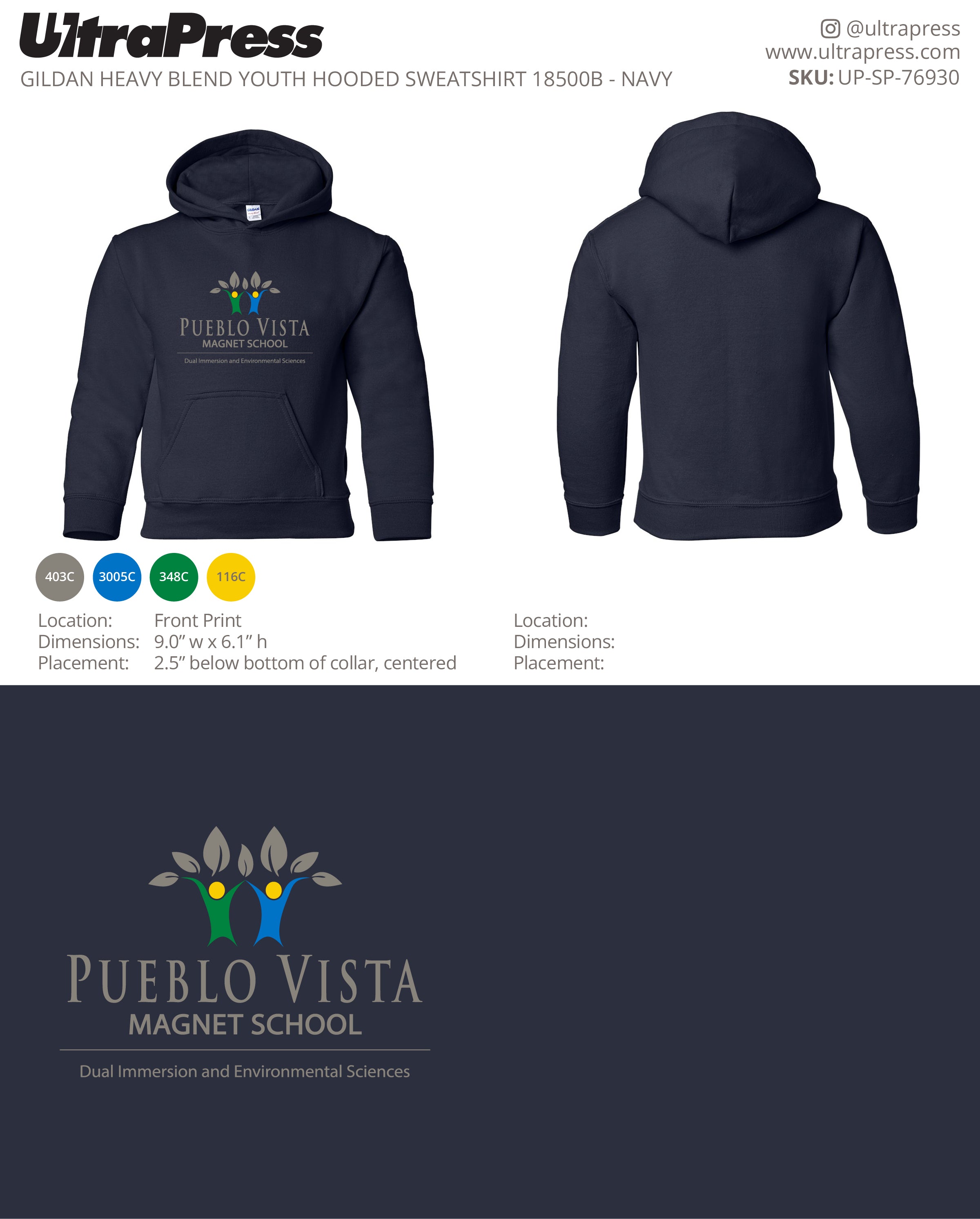 UP-SP-76930 Pueblo Vista Magnet School Hoodies - Julia Newberry 50 Min Qty (Bulk)