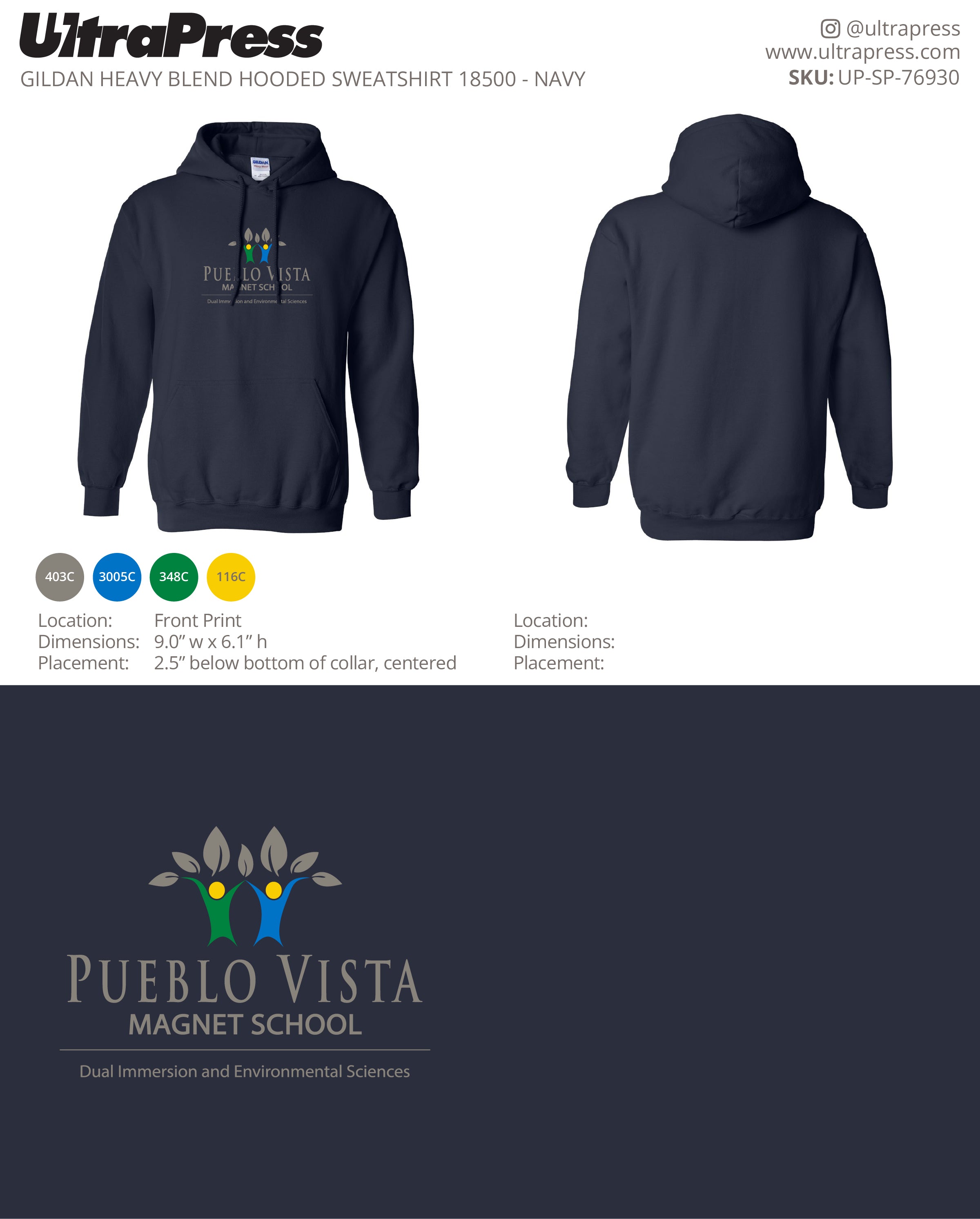 UP-SP-76930 Pueblo Vista Magnet School Hoodies - Julia Newberry 50 Min Qty (Bulk)