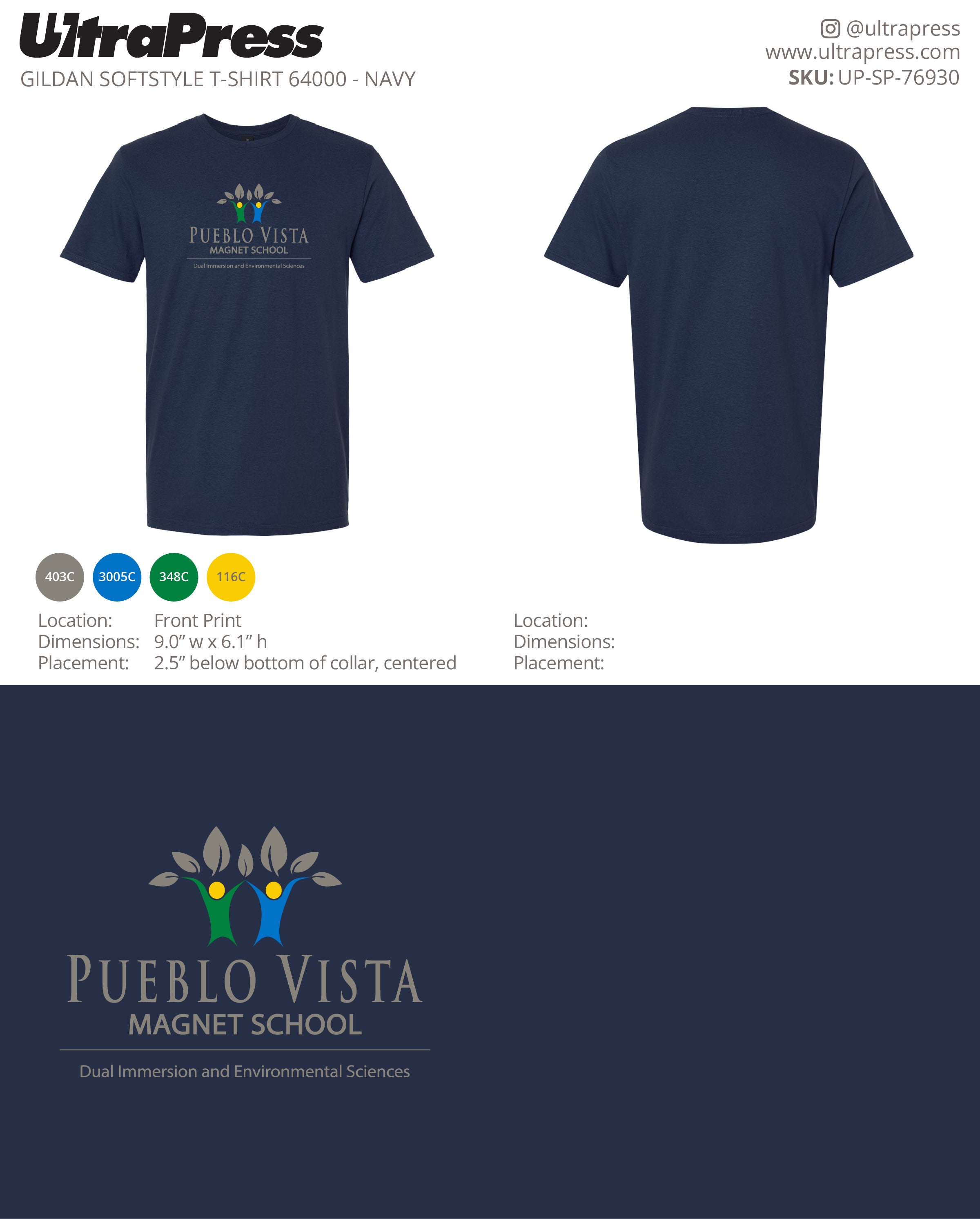 UP-SP-76930 Pueblo Vista Magnet School T-Shirts - Julia Newberry 100 Min Qty (Bulk)