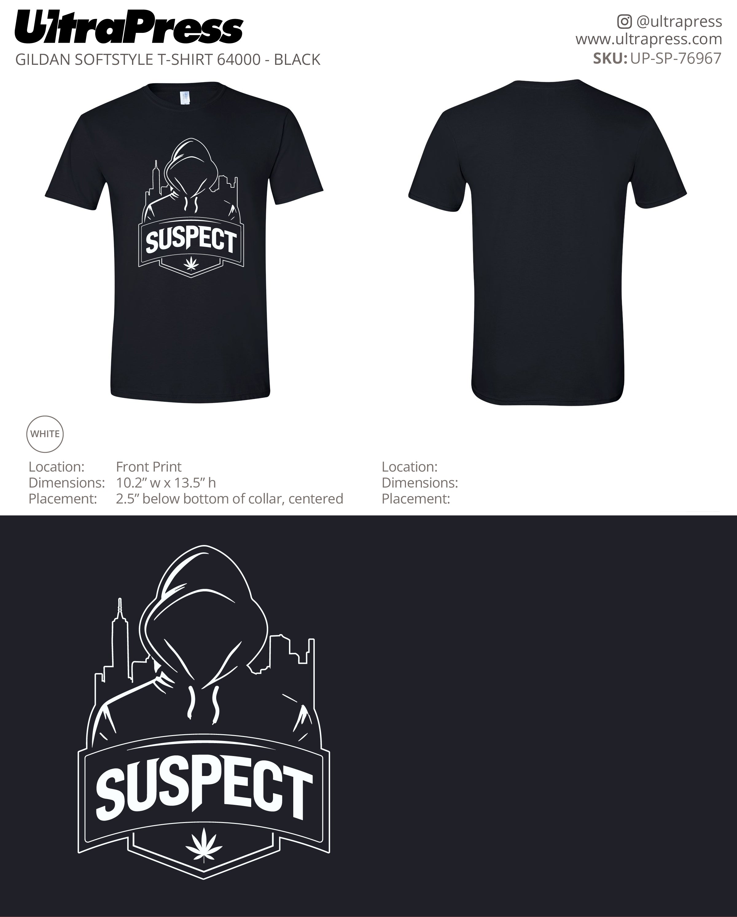 UP-SP-76967 Black Shirt - Dillon White 100 Min Qty (Bulk)