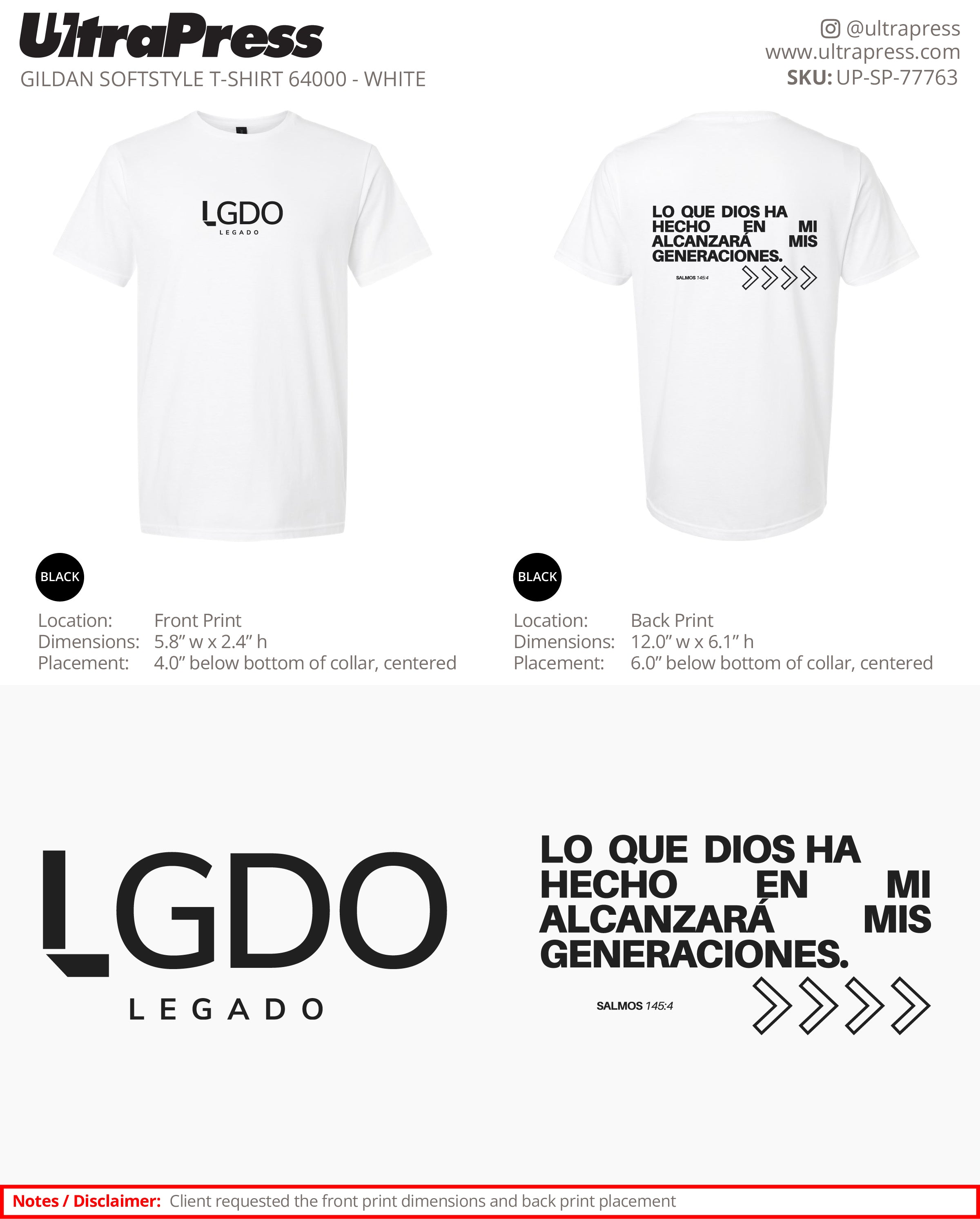 UP-SP-77763 White LGDO Shirt - Michelle Cruz 100 Min Qty (Bulk)