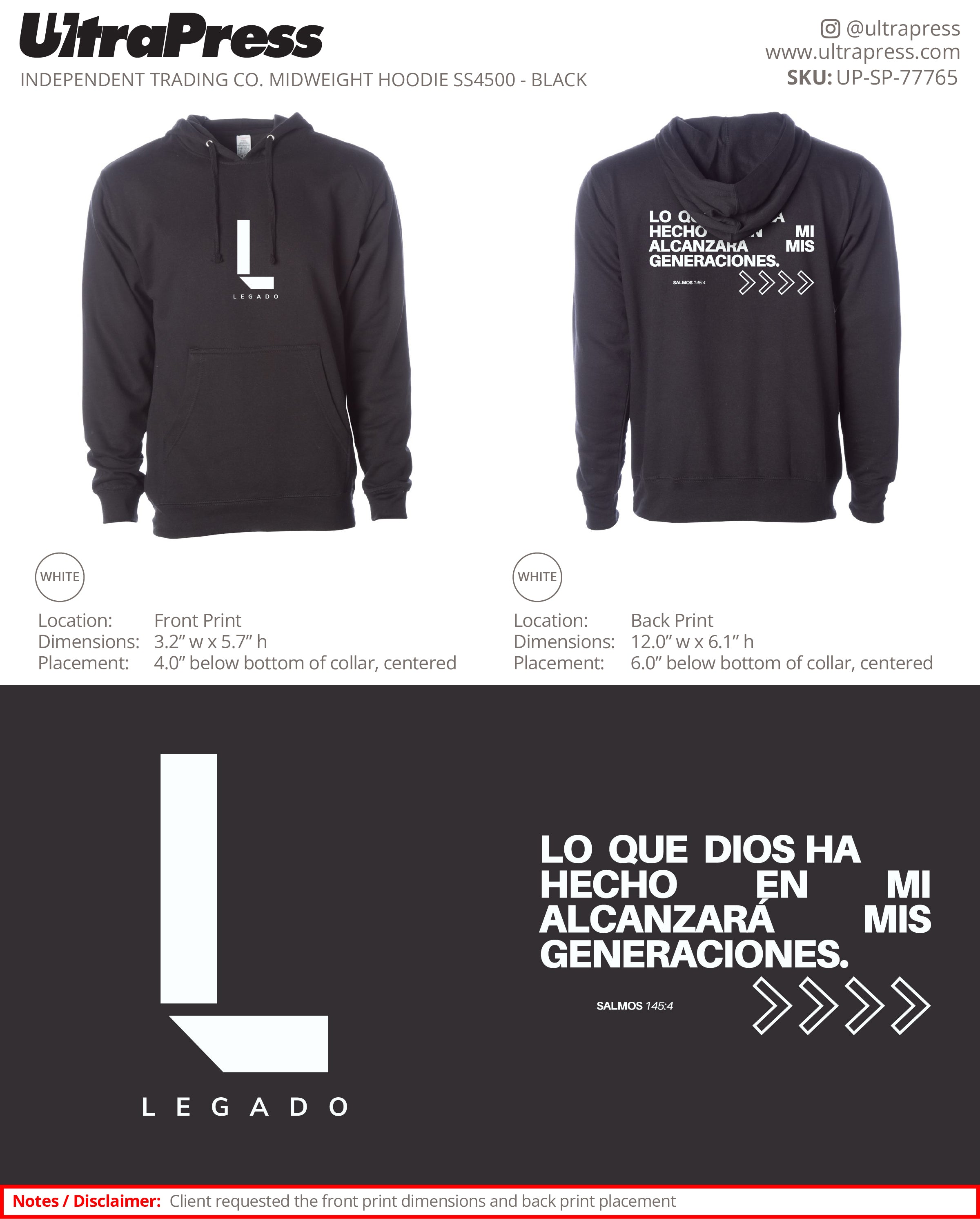 UP-SP-77765 Black L Legado Hoodies - Michelle Cruz 50 Min Qty (Bulk)