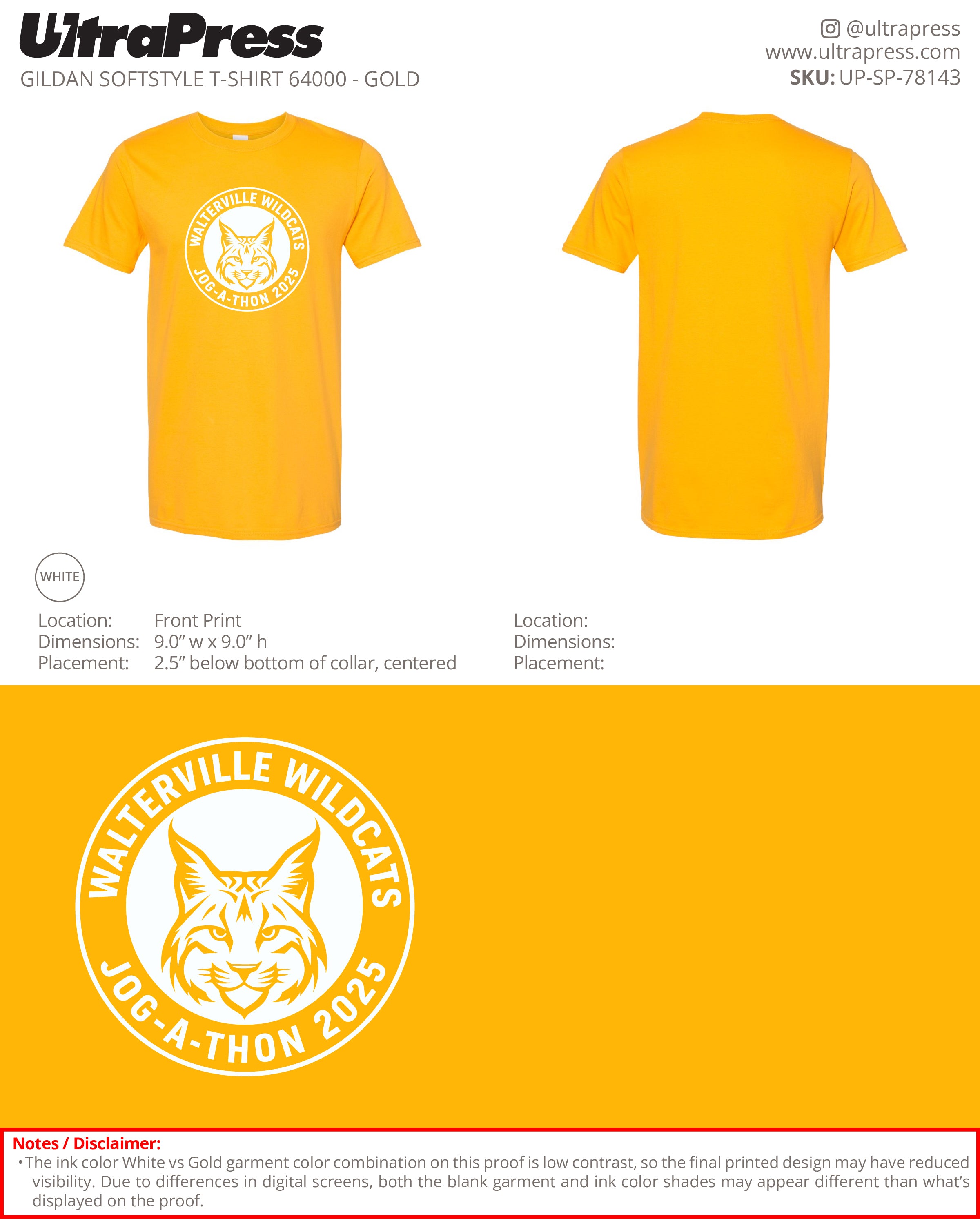 UP-SP-78143 Walterville Wildcats - Leslie Burwell 100 Min Qty (Bulk)