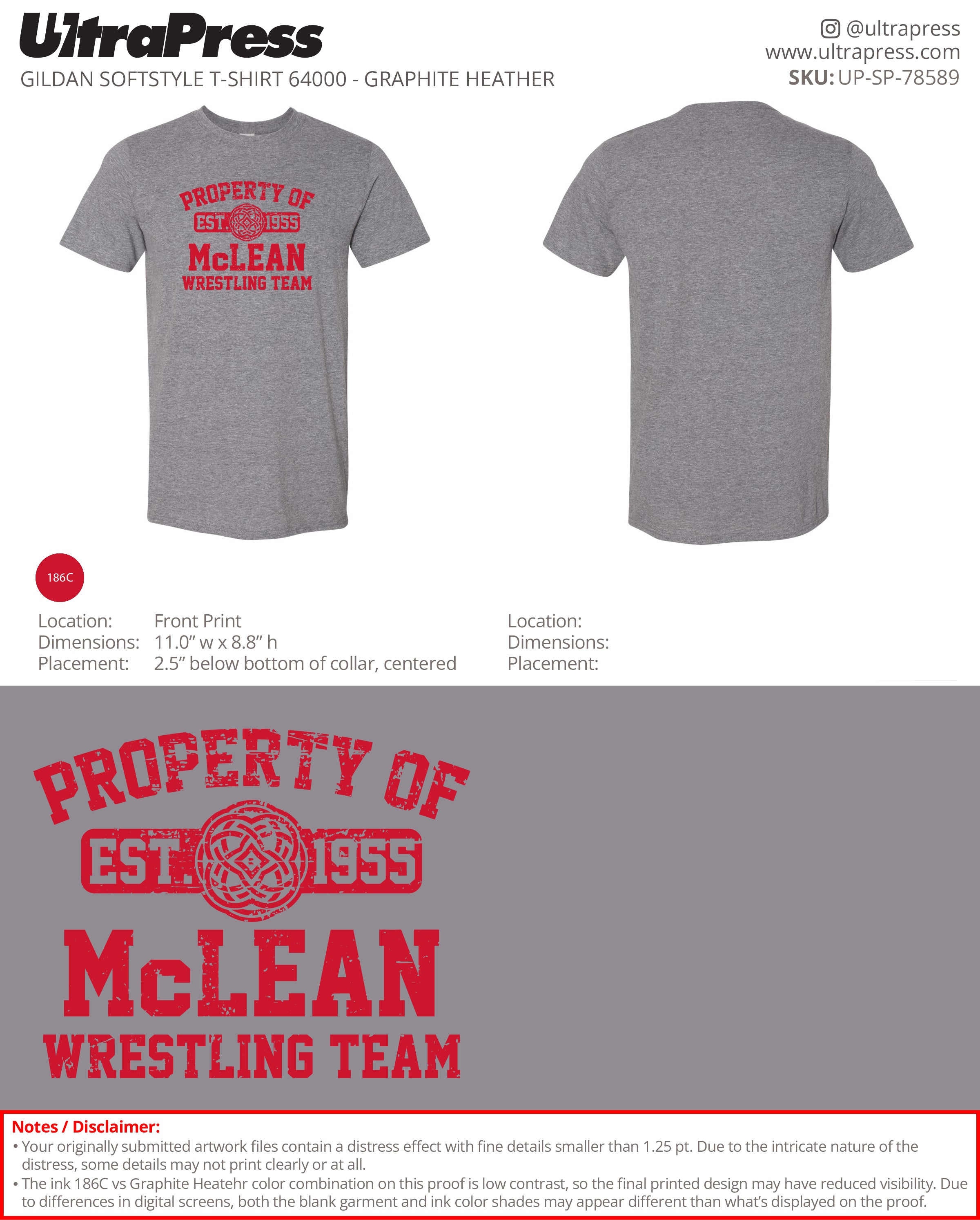 UP-SP-78589 Property of McLean Wrestling Shirts - Mike Herlands 100 Min Qty (Bulk)