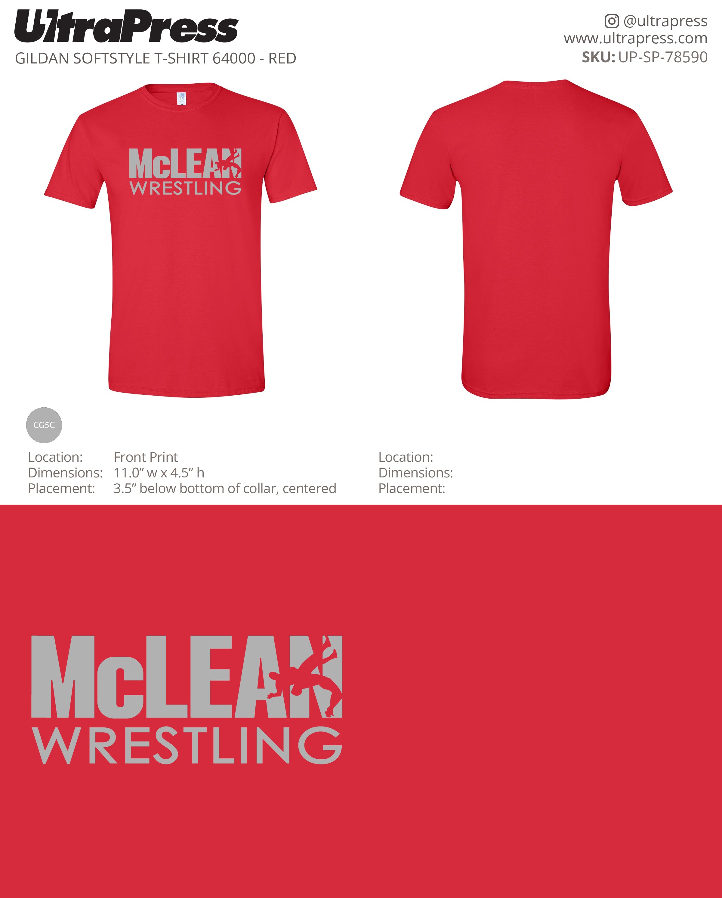 UP-SP-78590 McLean Wrestling Red Shirt - Mike Herlands 100 Min Qty (Bulk)