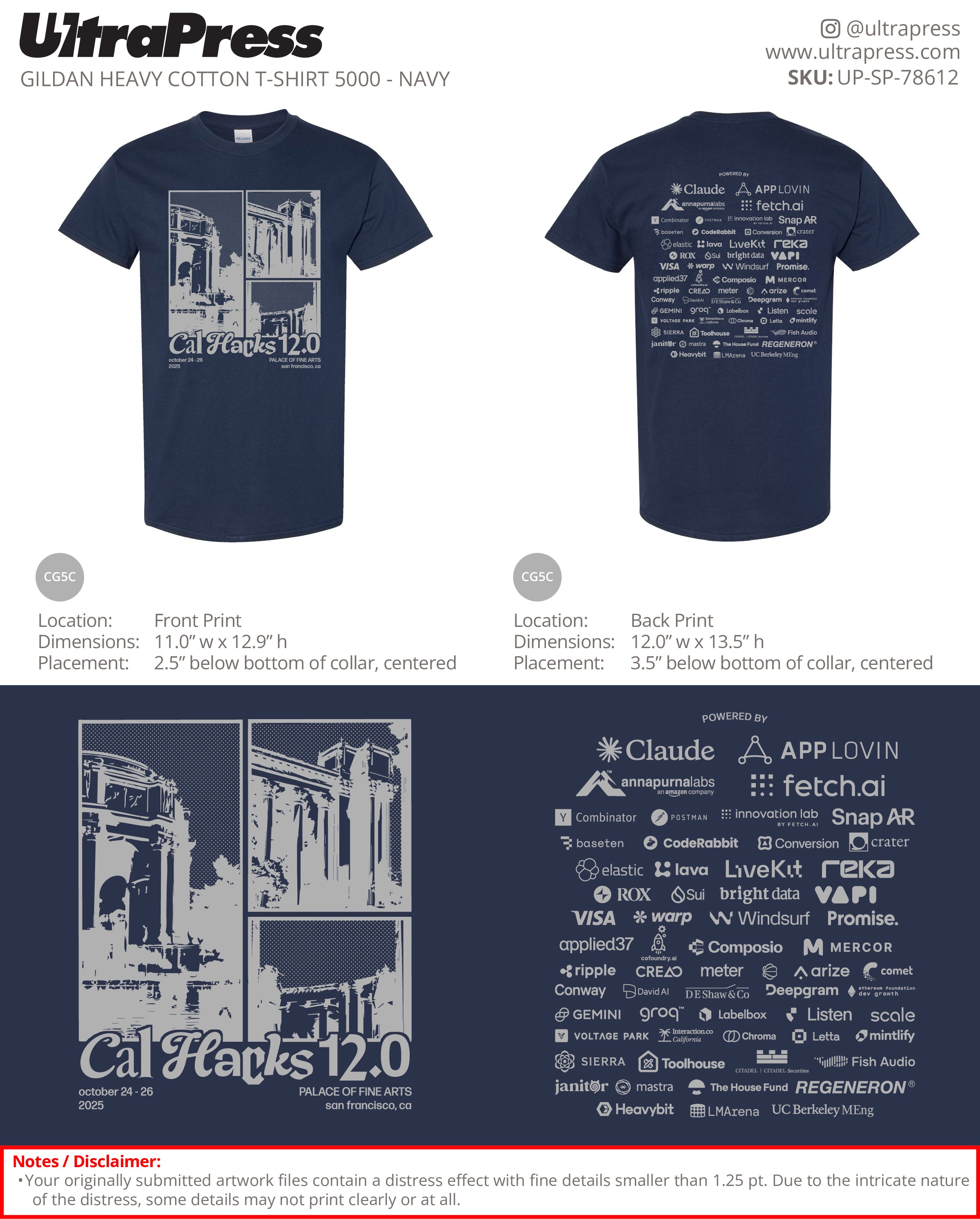 UP-SP-78612 Cal Hacks 12.0 Navy Shirts - Charlie Huang 2300 Min Qty (Bulk)