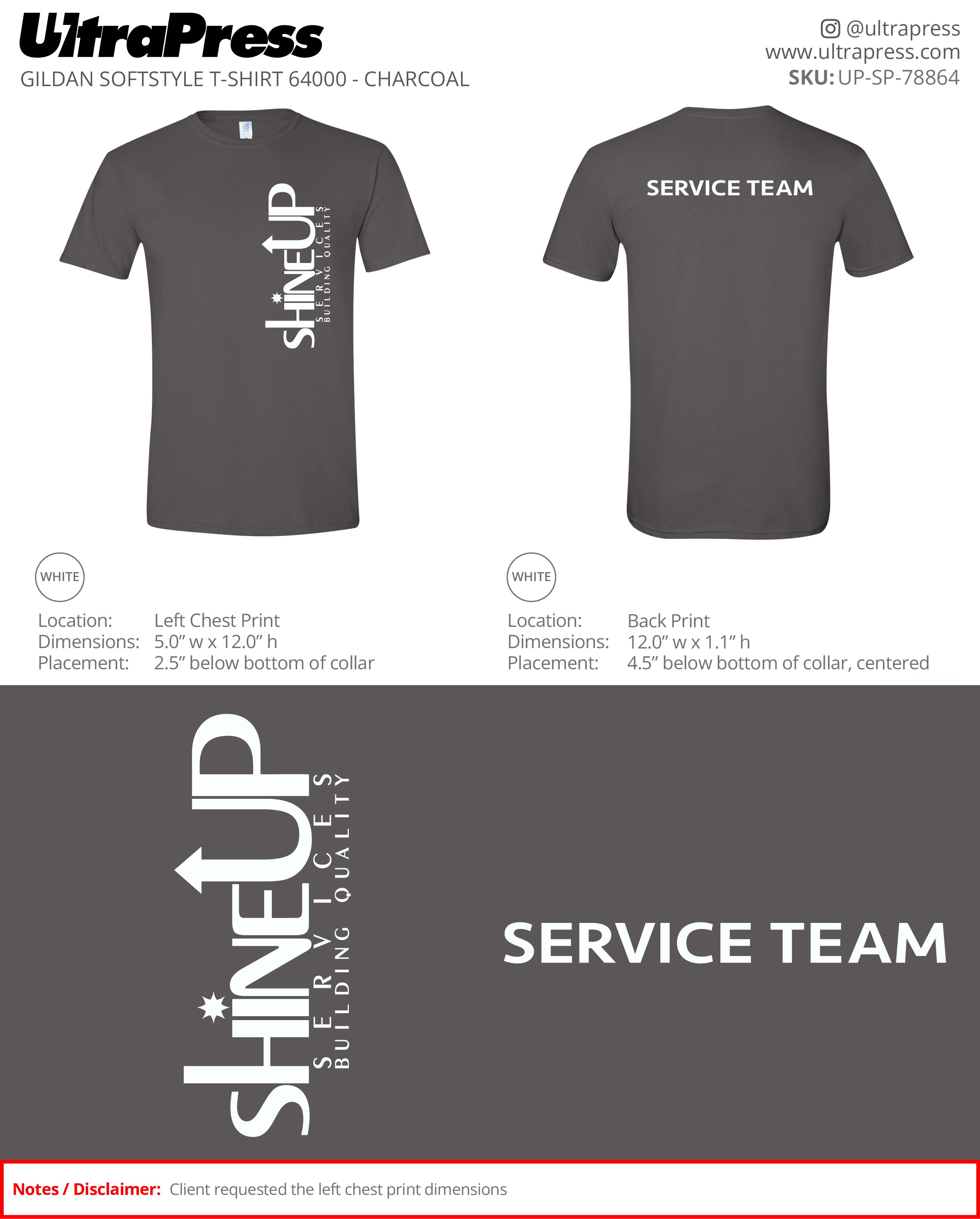 UP-SP-78864 ShineUp Services (Charcoal-White Ink) - Erick Hines 100 Min Qty (Bulk)