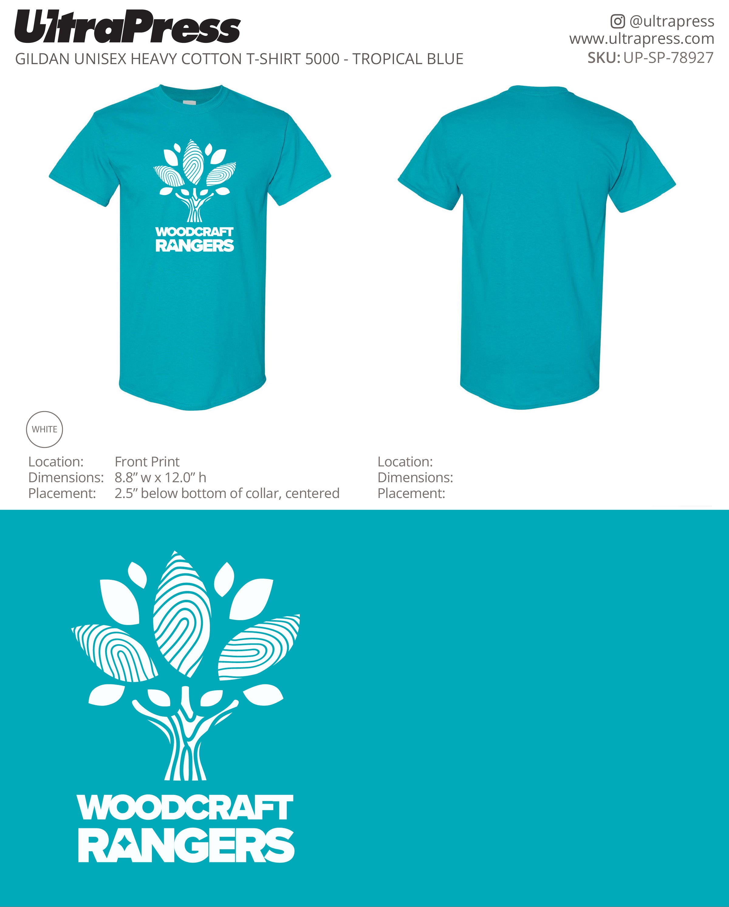 UP-SP-78927 Woodcraft Rangers Tropical Blue Tree Logo - 5000 Min Qty (Bulk)