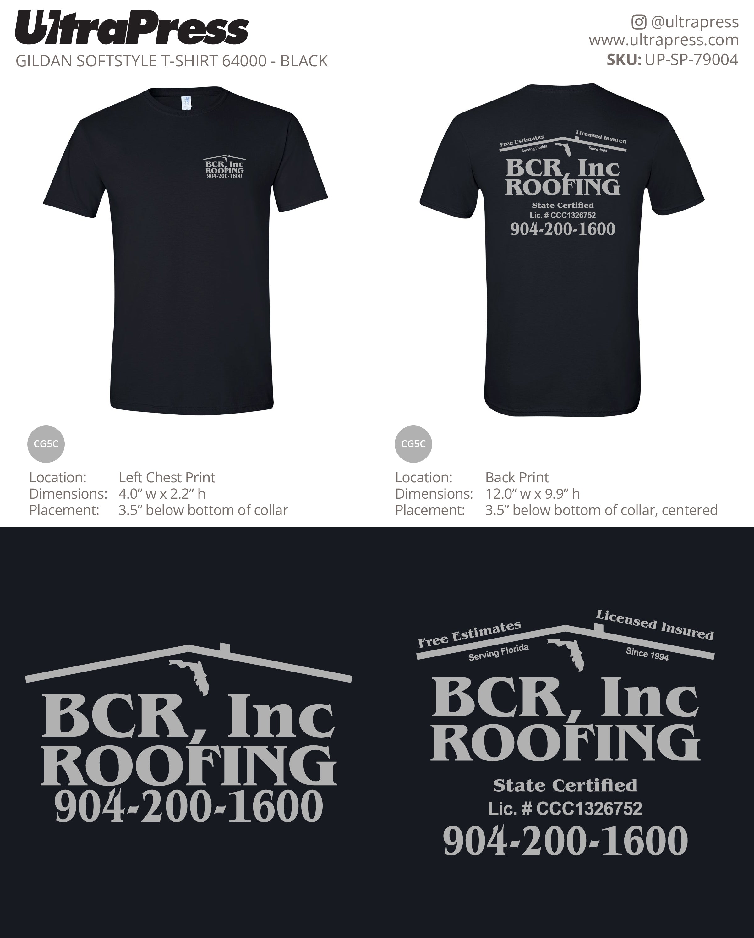 UP-SP-79004 BCR Roofing Short Sleeves - Bobby Campbell - 50 Min Qty (Bulk)