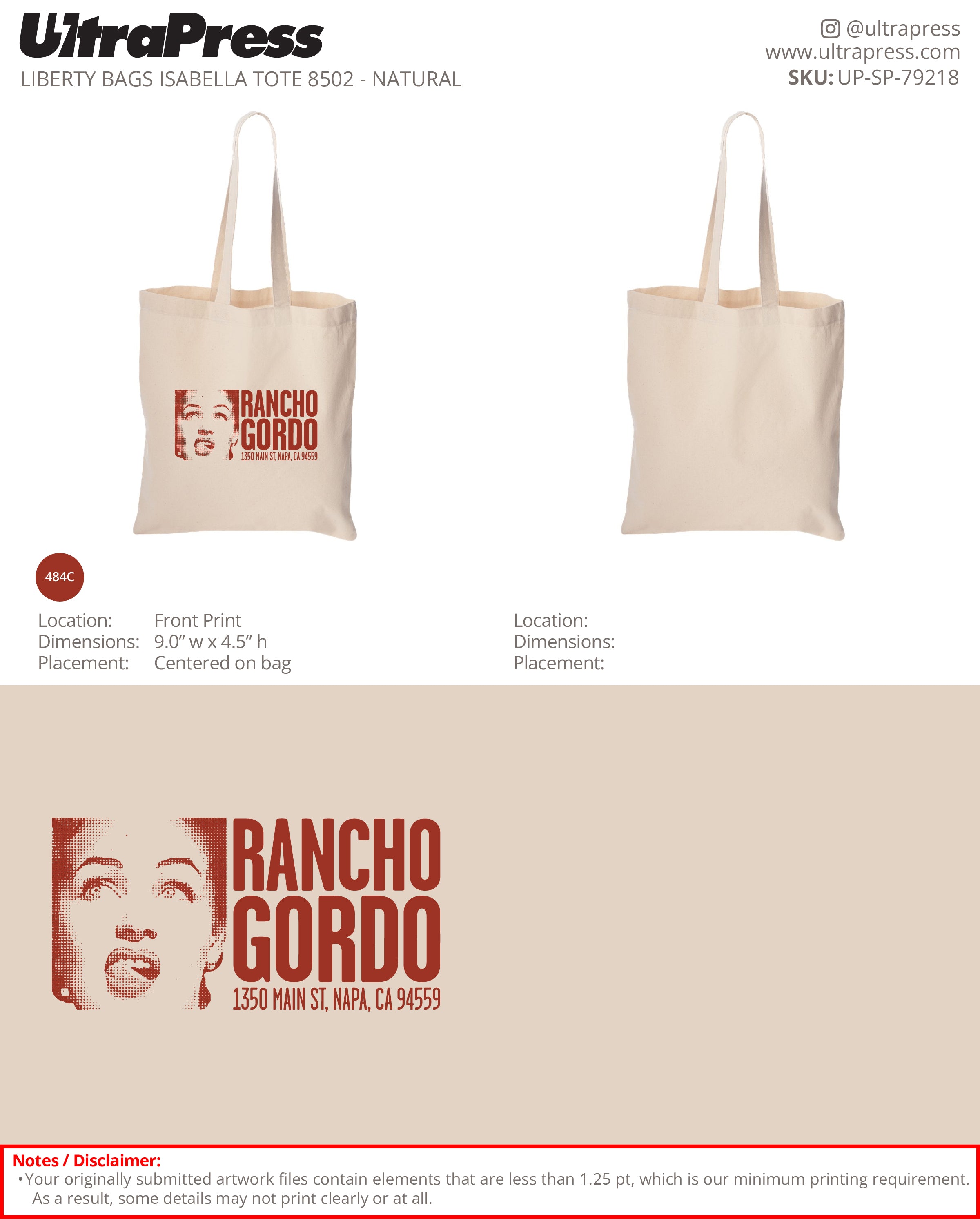 UP-SP-79218 Rancho Gordo Totes New Address - Nancy Aguilar 2000 Min Qty (bulk)