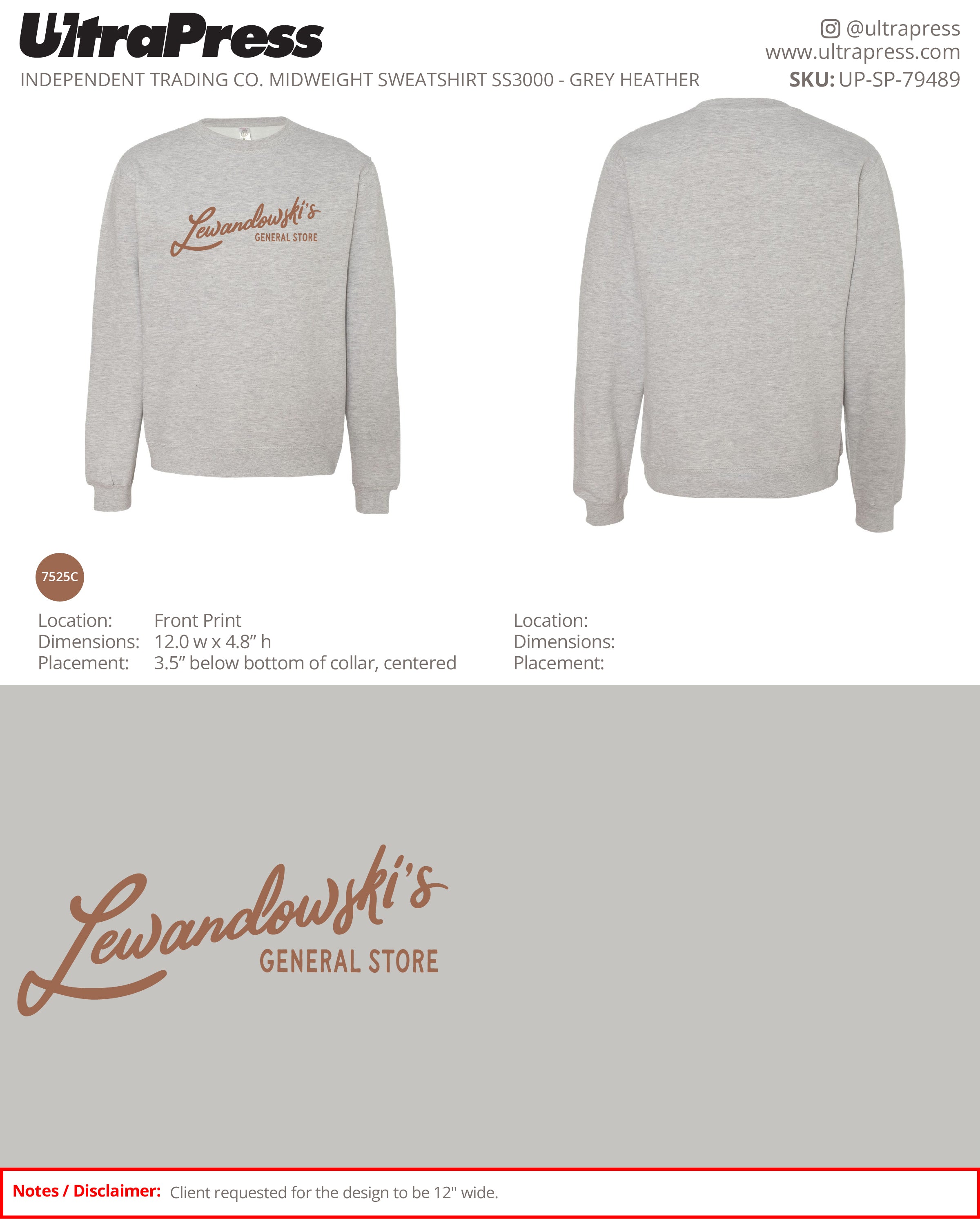 UP-SP-79489 Lewandowski's General Store Sweatshirt - Daena Vandre 24 Min Qty (Bulk)