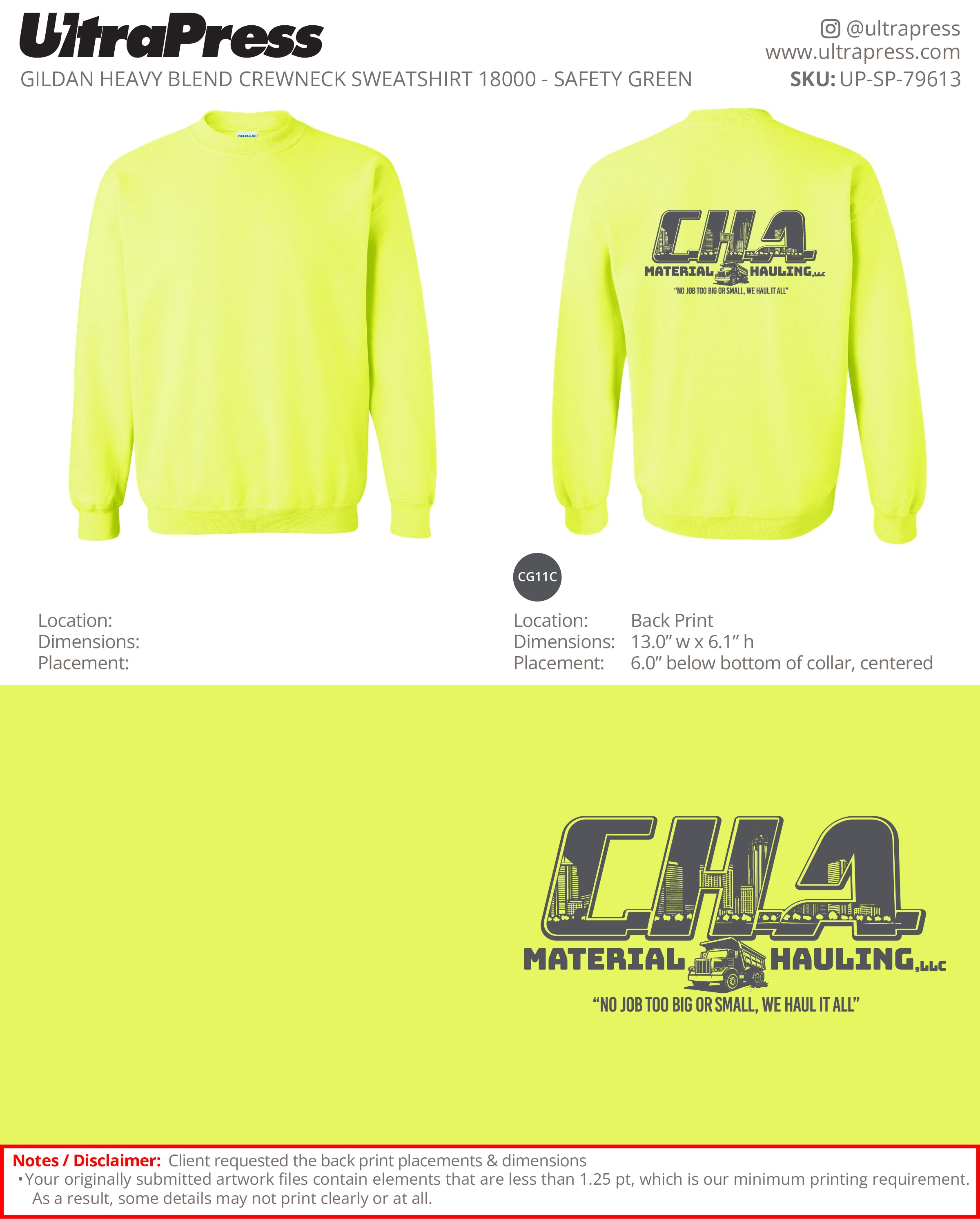 UP-SP-79613 CHA Material Hauling Sweaters - Chee Chee McGowan - 50 Min Qty (Bulk)