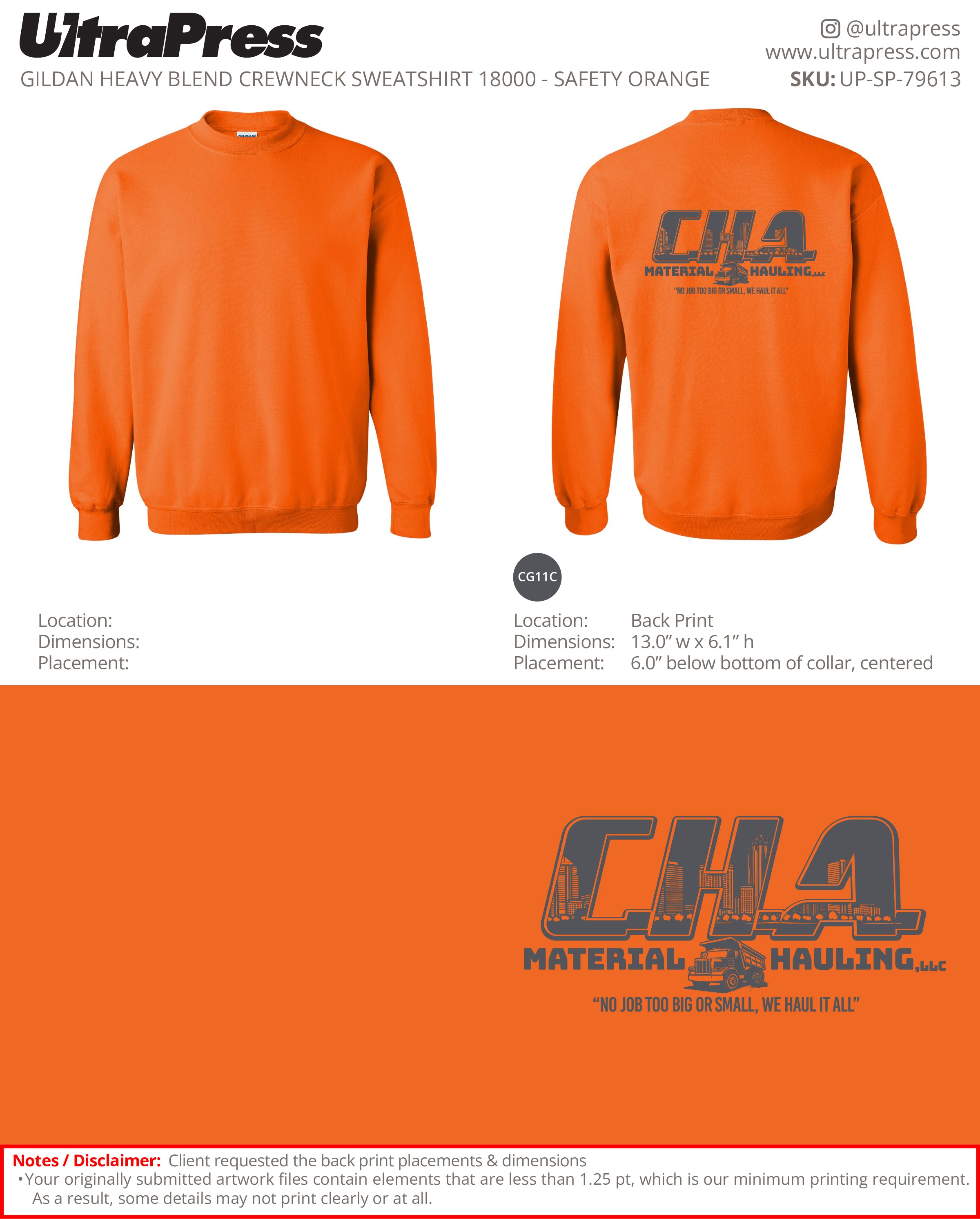 UP-SP-79613 CHA Material Hauling Sweaters - Chee Chee McGowan - 50 Min Qty (Bulk)