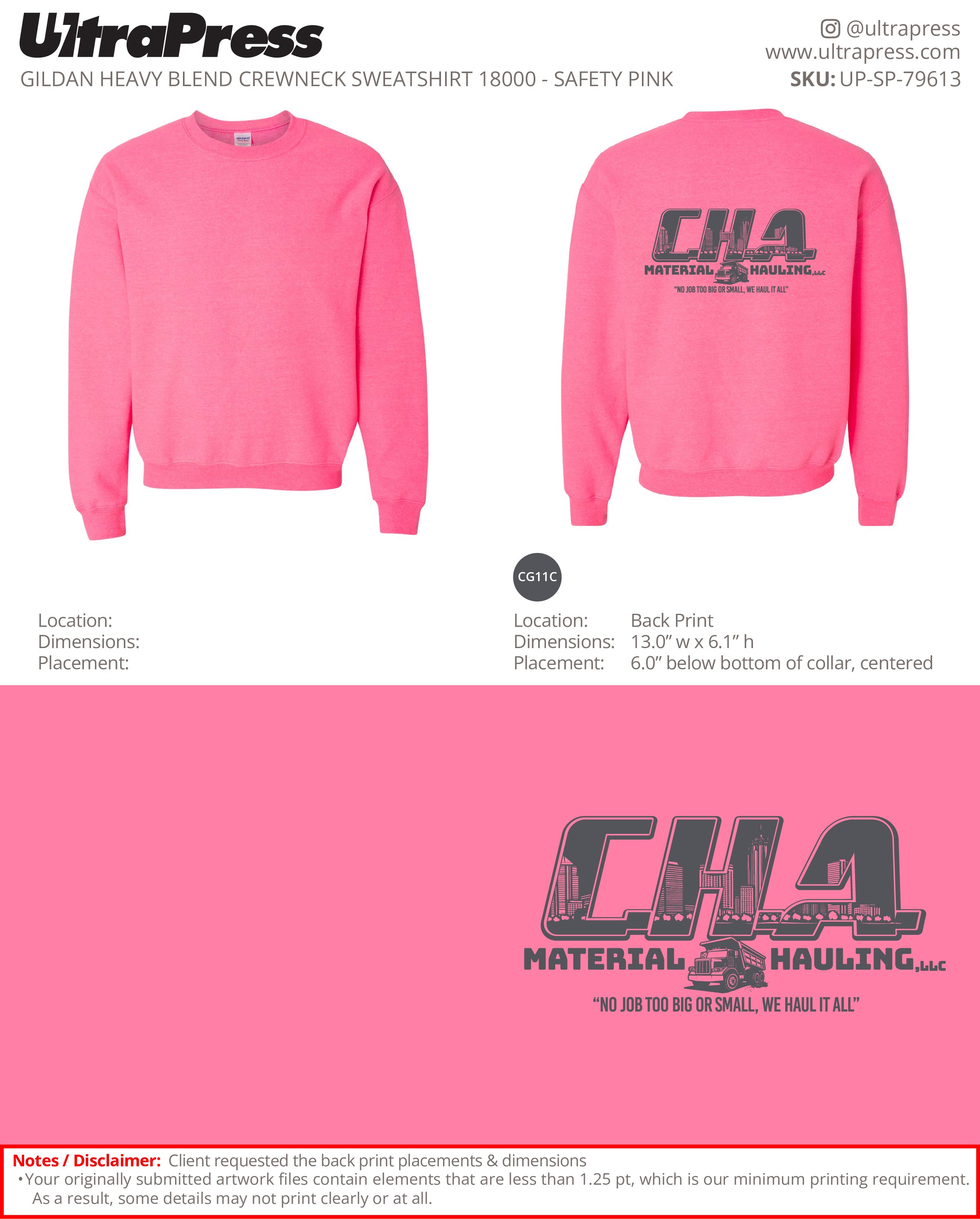 UP-SP-79613 CHA Material Hauling Sweaters - Chee Chee McGowan - 50 Min Qty (Bulk)