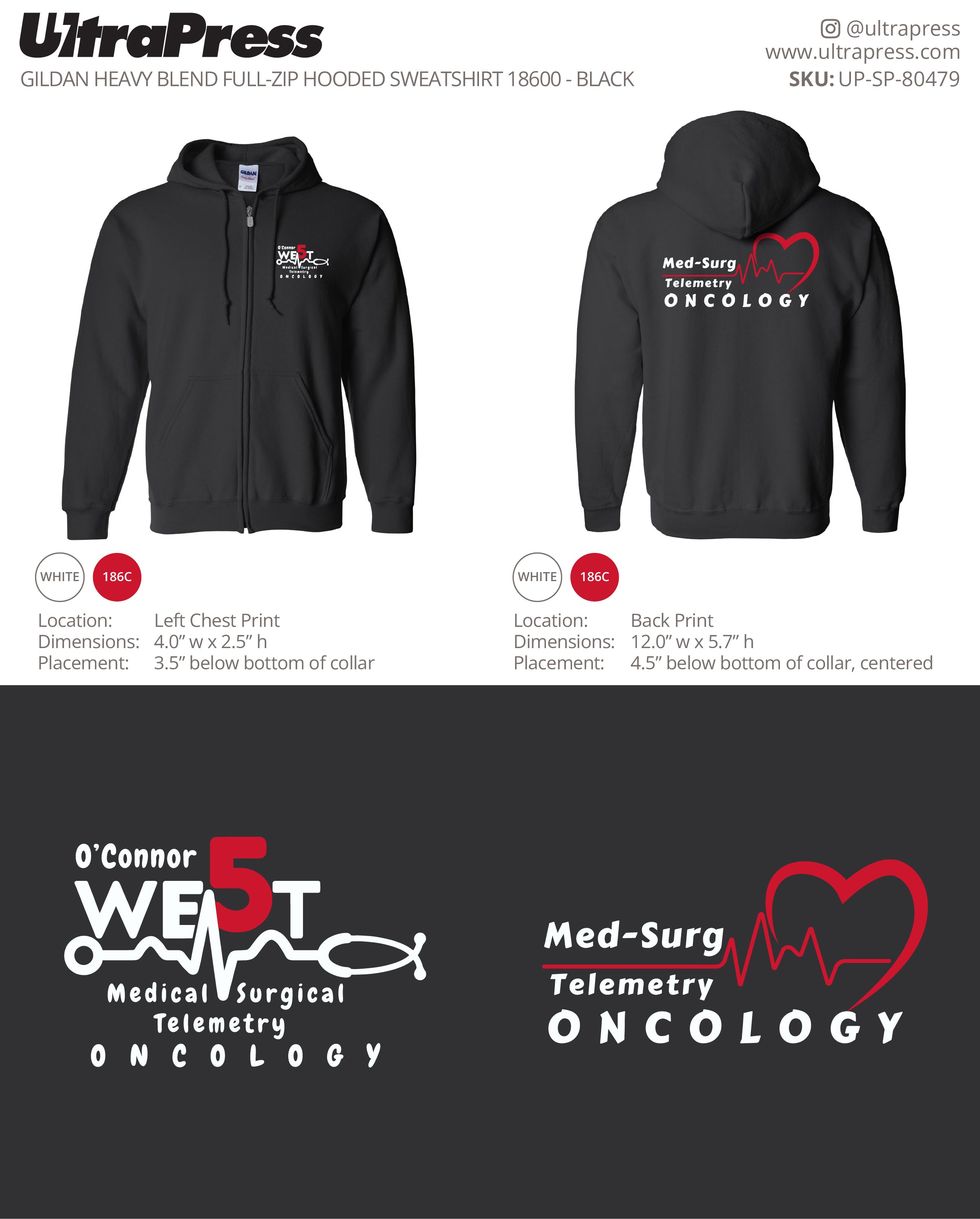 UP-SP-80479 5 West Medical Zip Hoodies - Caroline San Luis - 12 Min Qty (Bulk)