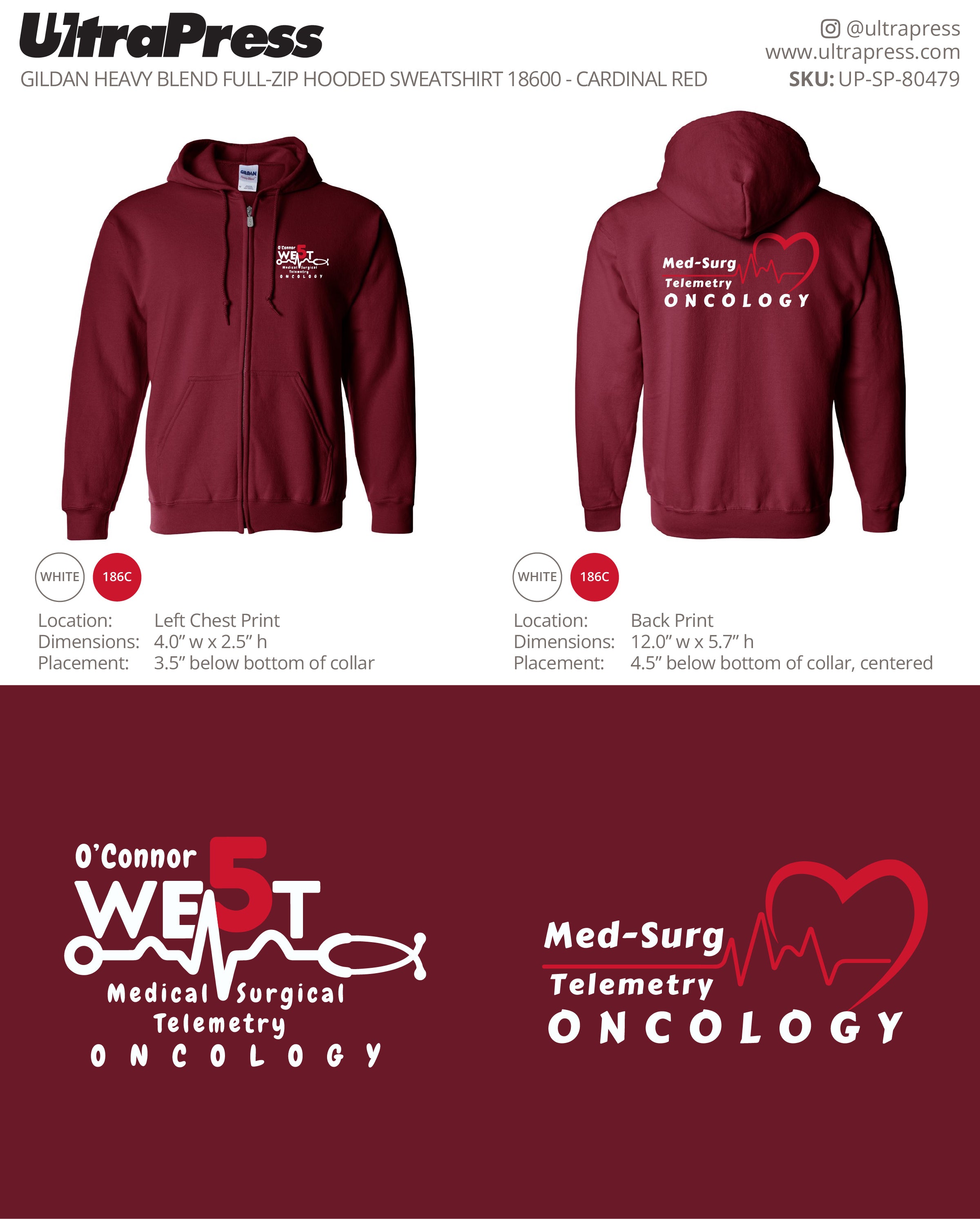 UP-SP-80479 5 West Medical Zip Hoodies - Caroline San Luis - 12 Min Qty (Bulk)