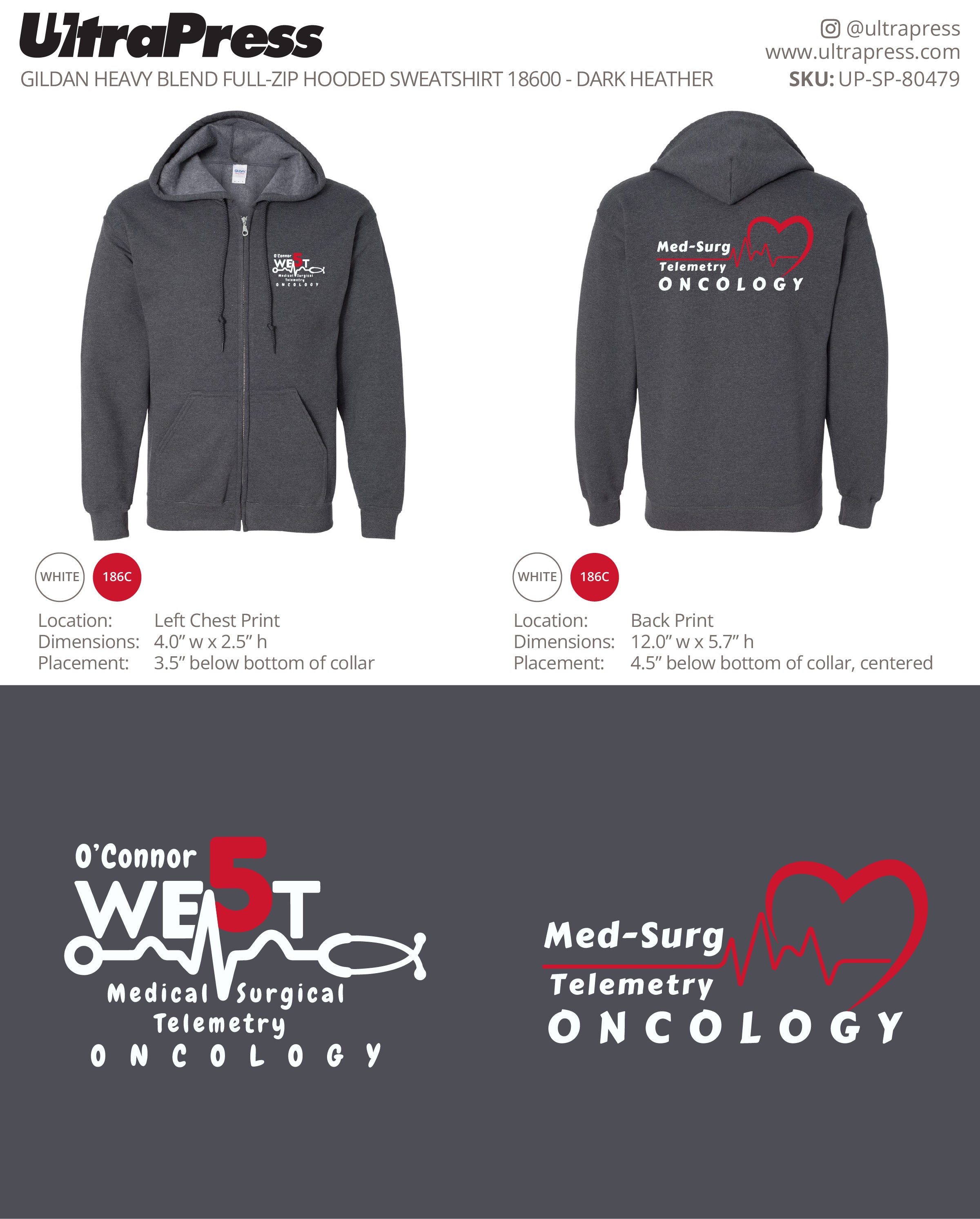 UP-SP-80479 5 West Medical Zip Hoodies - Caroline San Luis - 12 Min Qty (Bulk)