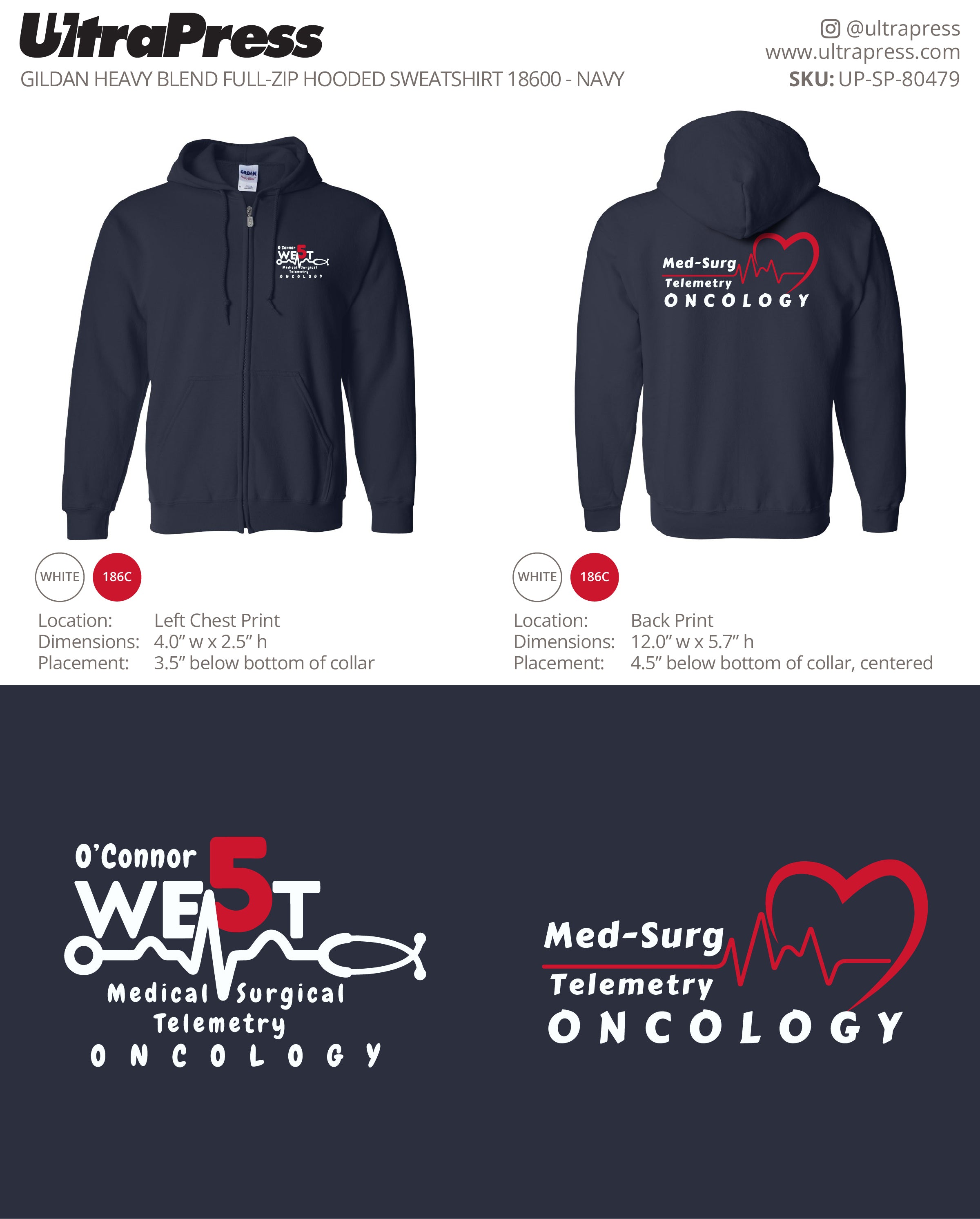 UP-SP-80479 5 West Medical Zip Hoodies - Caroline San Luis - 12 Min Qty (Bulk)