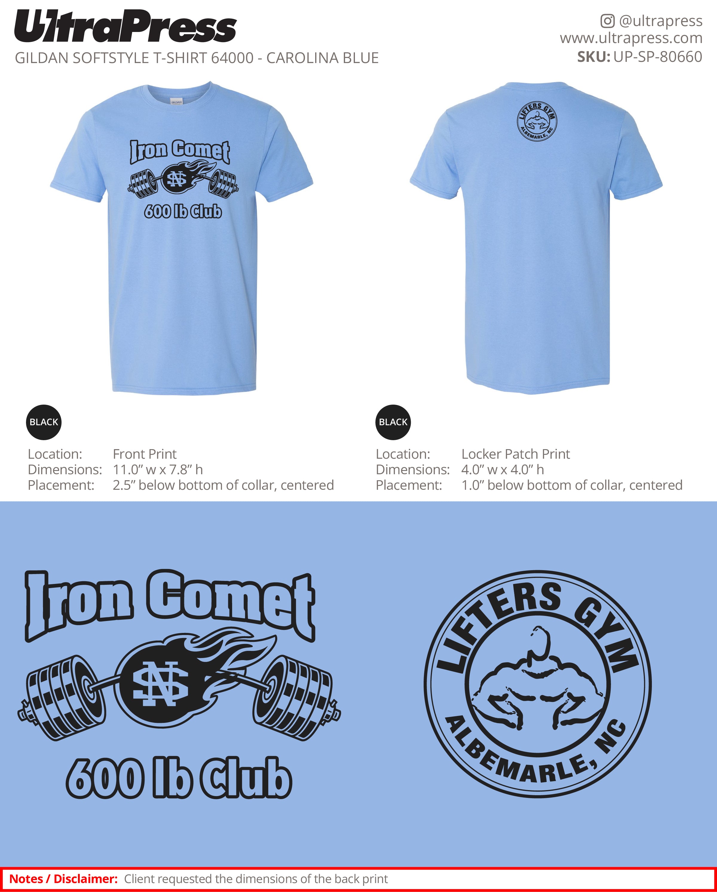 UP-SP-80660 Lifters Gym Iron Comet T-Shirts - Chad Taylor 100 Min Qty (Bulk)