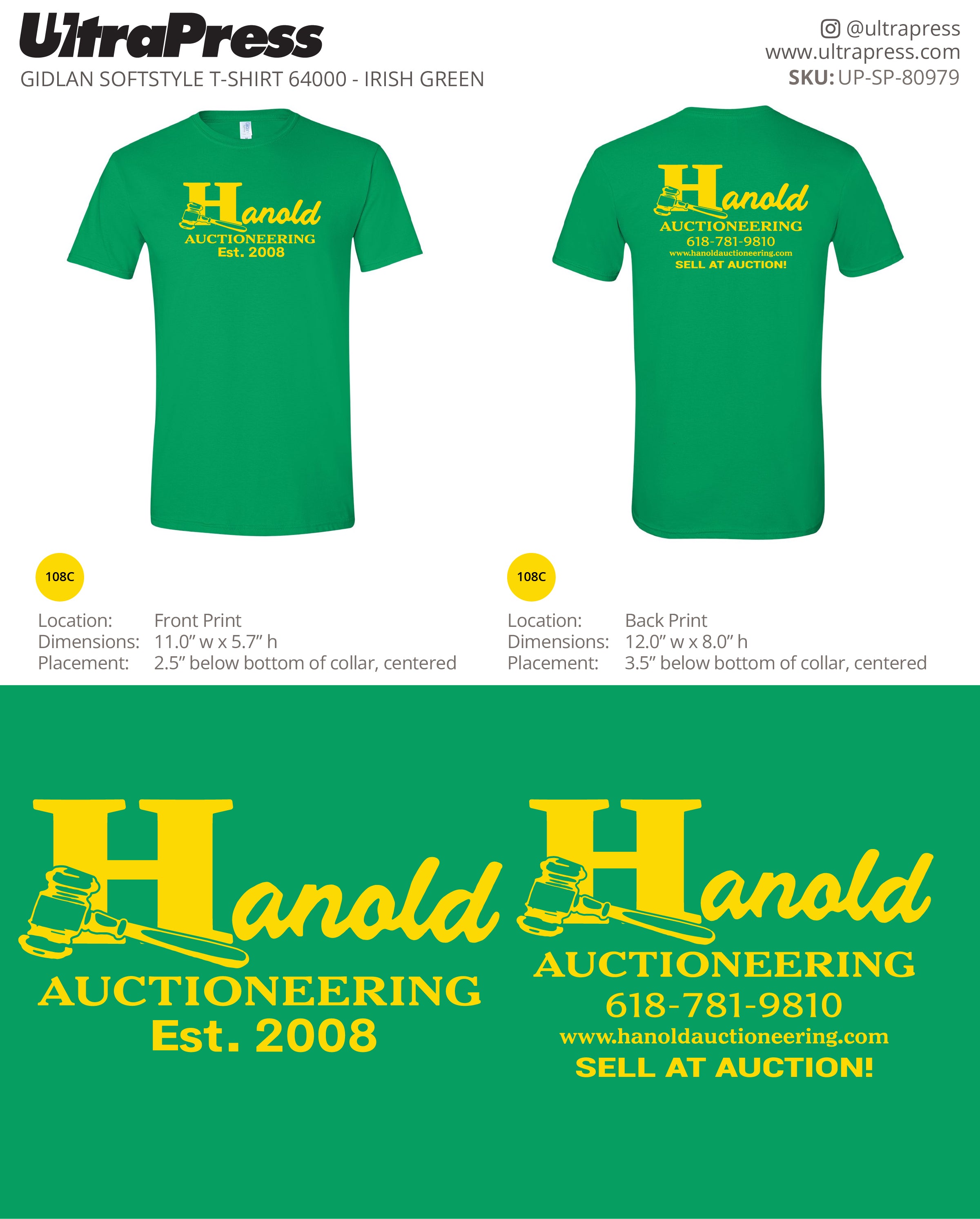 UP-SP-80979 Hanold Auctioneering (Yellow Logo) - Cody Hanold 100 Min Qty (Bulk)