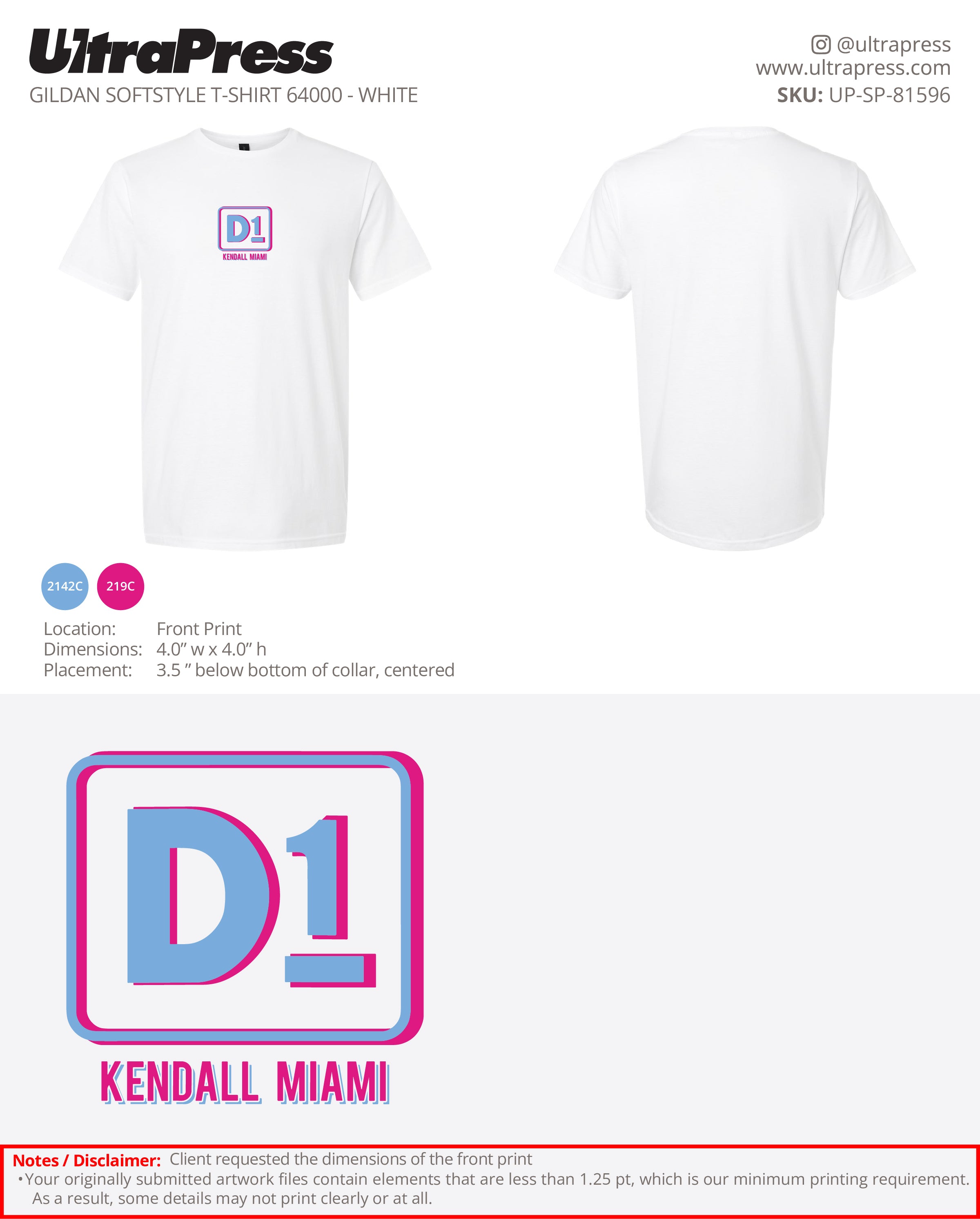 UP-SP-81596 F1 Kendall Miami Center Small Logo - Paloma Roumain 100 Min Qty (Bulk)