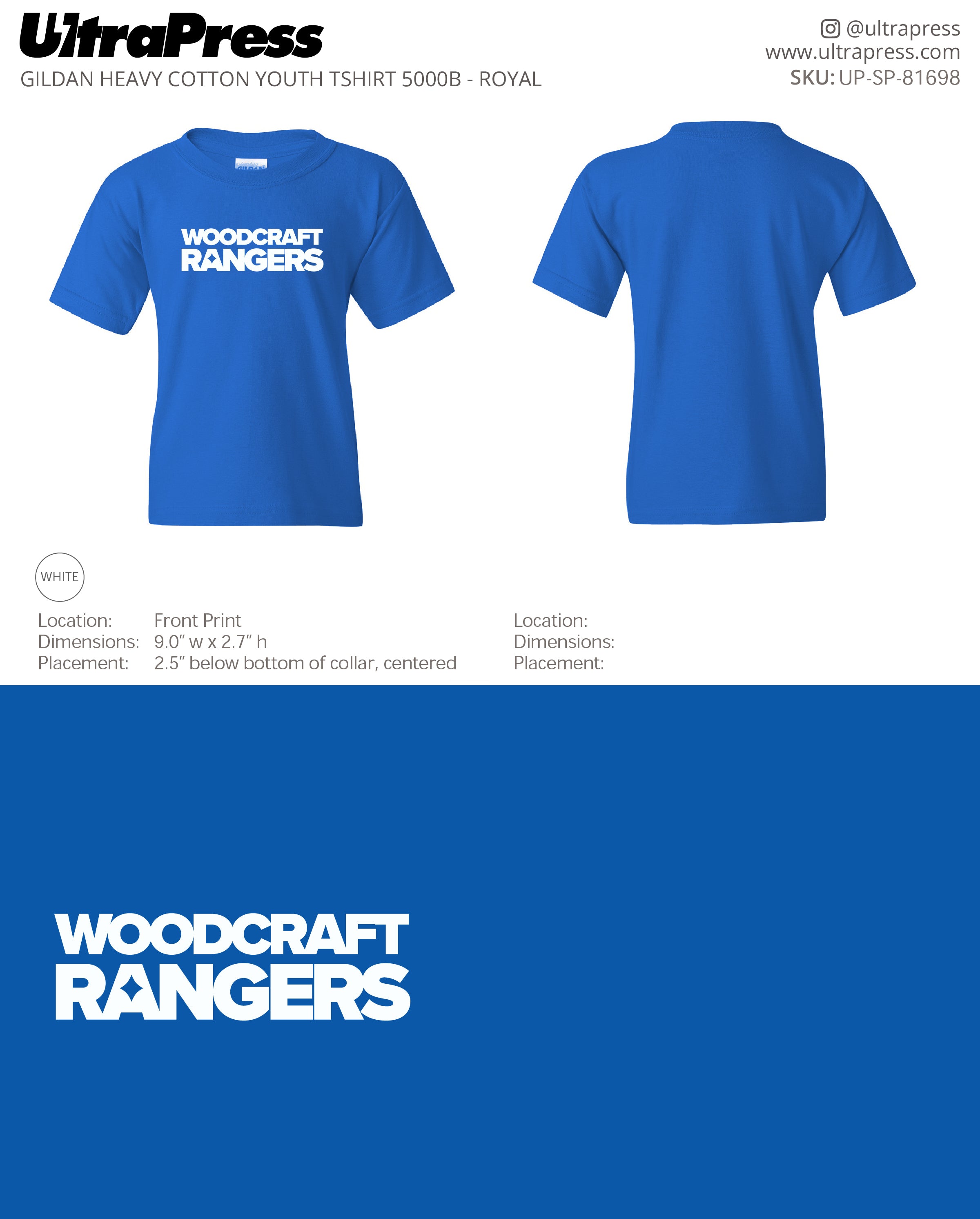 UP-SP-81698 Woodcraft Rangers Block Logo (YOUTH) - Israel Serna 100 Pieces Package Deal (Bulk)