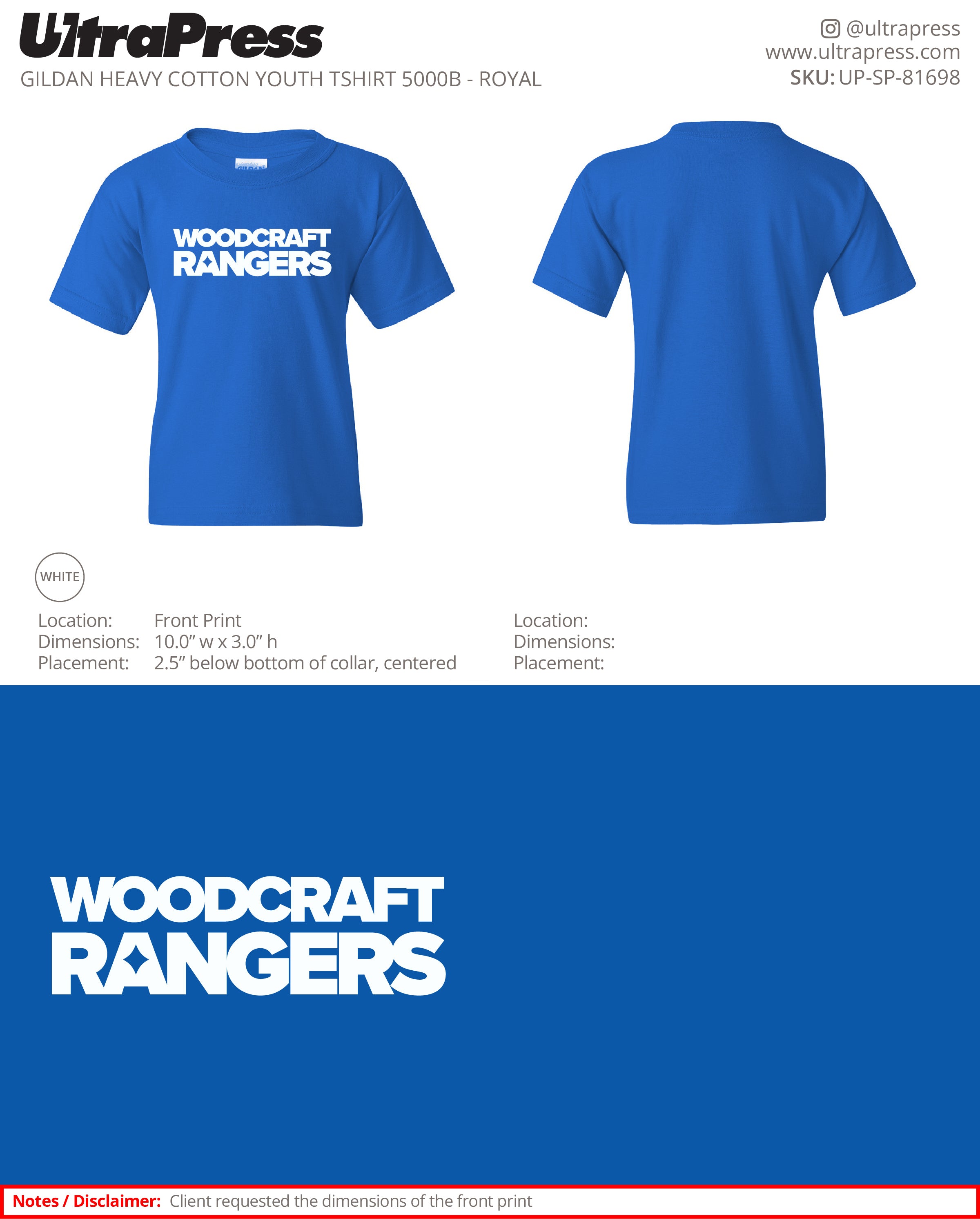 UP-SP-81698 Woodcraft Rangers Block Logo - Israel Serna 100 Min Qty (Bulk)