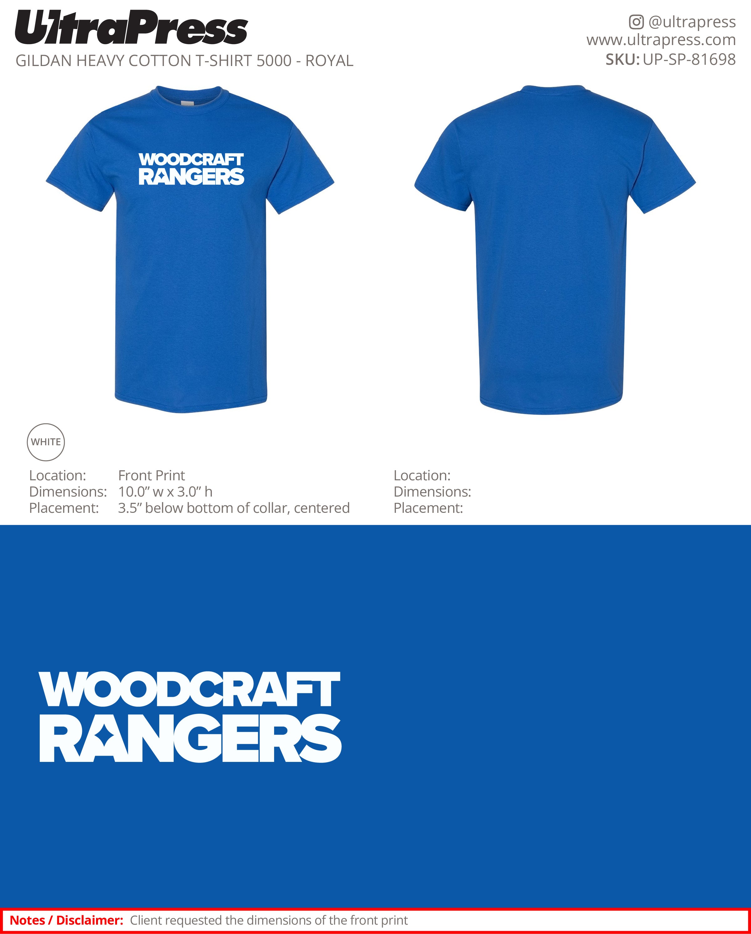 UP-SP-81698 Woodcraft Rangers Block Logo - Israel Serna 100 Min Qty (Bulk)