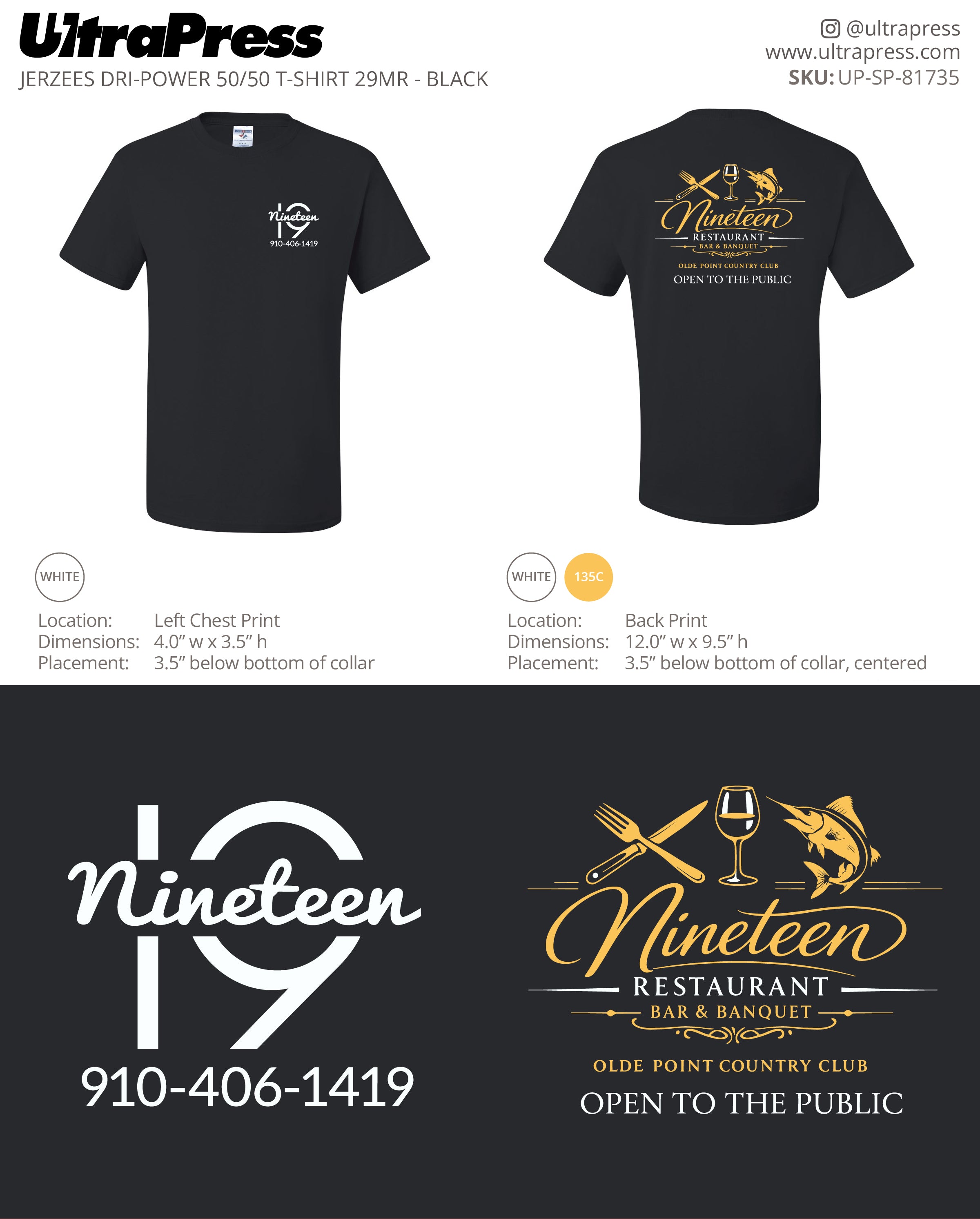 UP-SP-81735 Nineteen Restaurant Black Shirts - John Francesco - 50 Min Qty - Package Deal (Bulk)