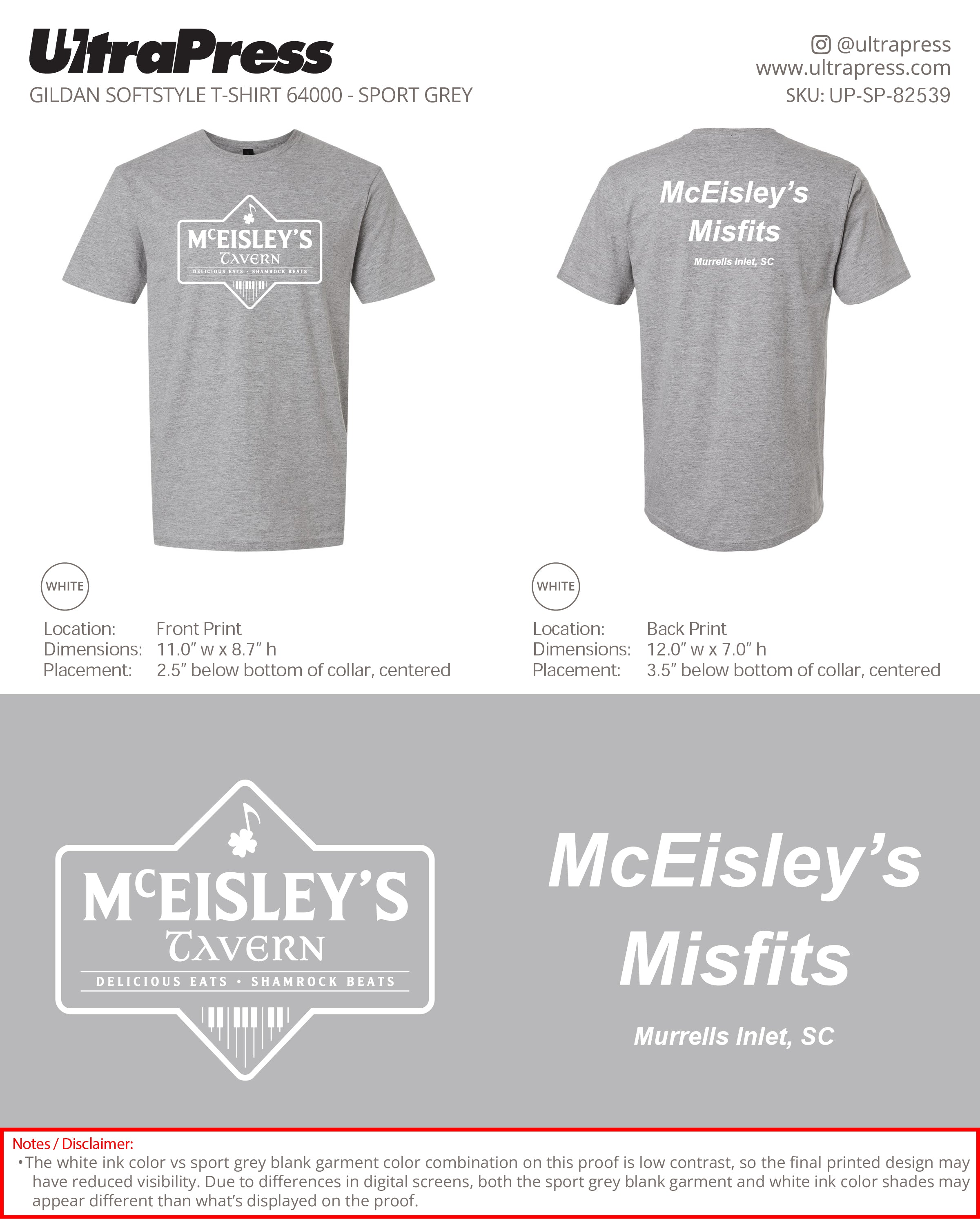 UP-SP-82539 Mceisley's Tavern Adult TShirt - Donna Collins 100 Pieces Package Deal (Bulk)