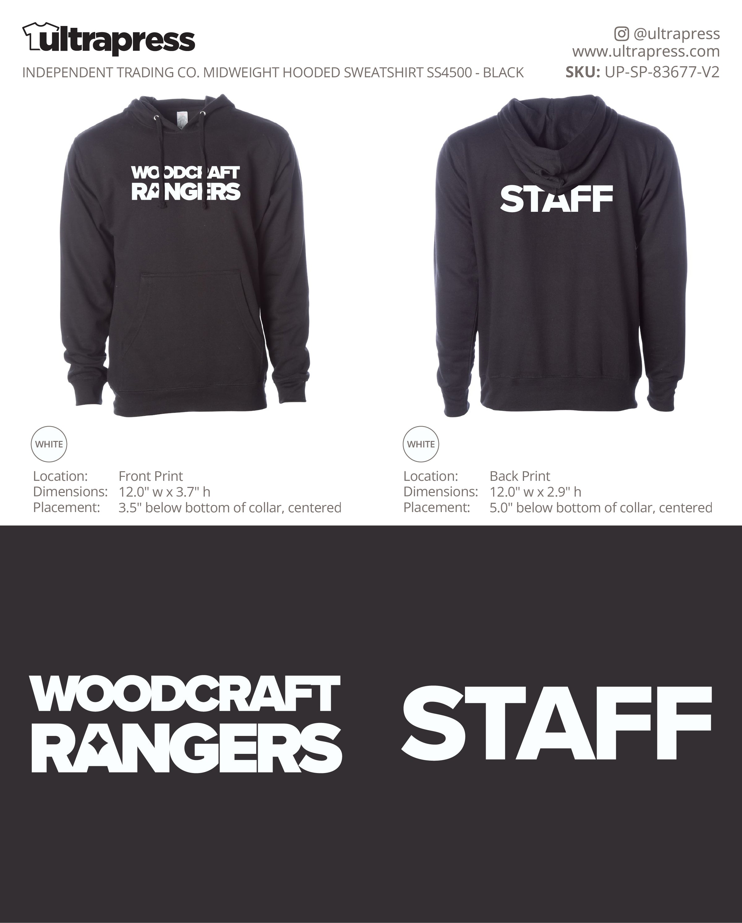 UP-SP-83677 Woodcraft Black Staff Hoodie - 500 Min Qty (Bulk)