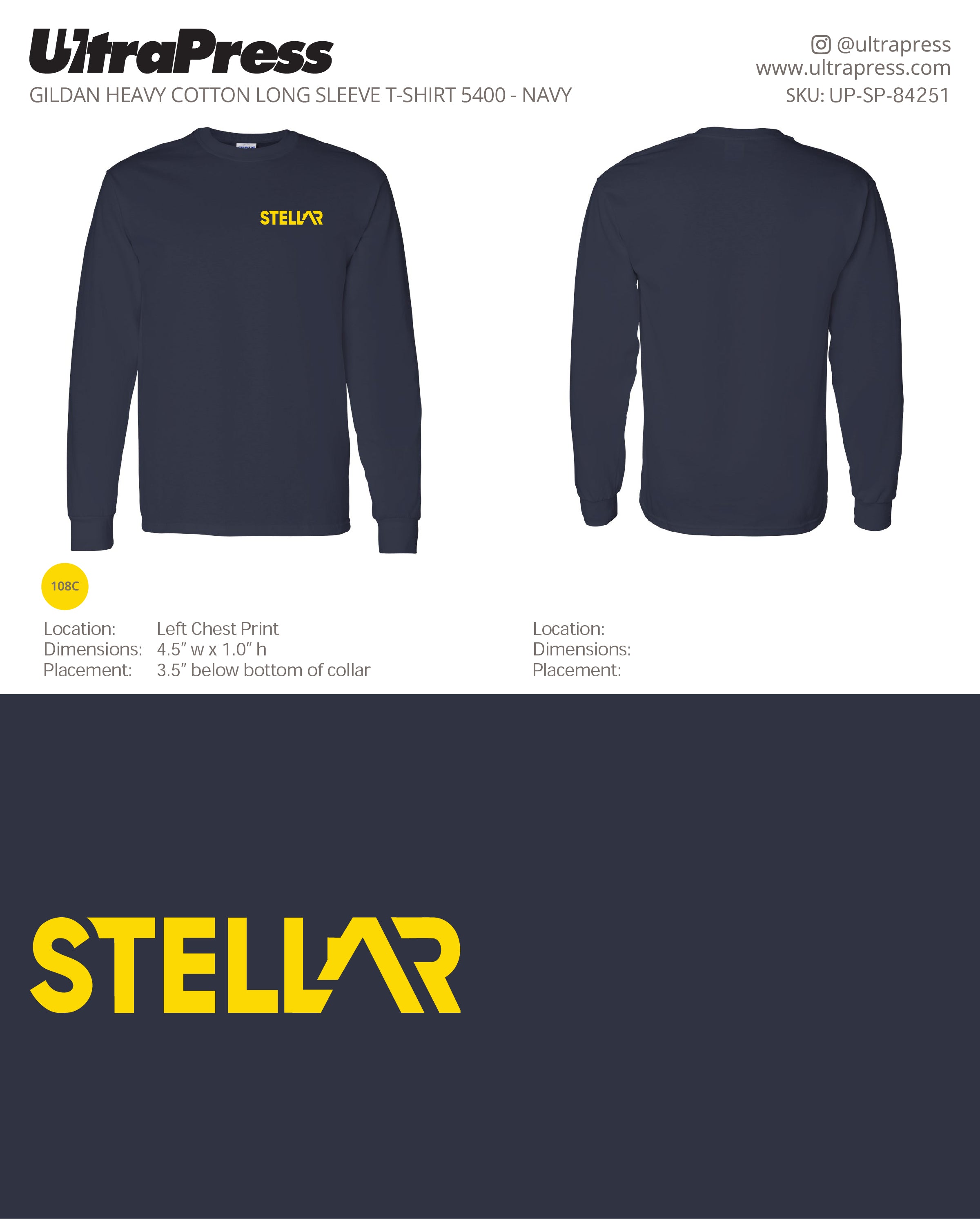 UP-SP-84251 Stellar Front Logo Only Long Sleeves - Rich Healey 100 Min Qty (Bulk)