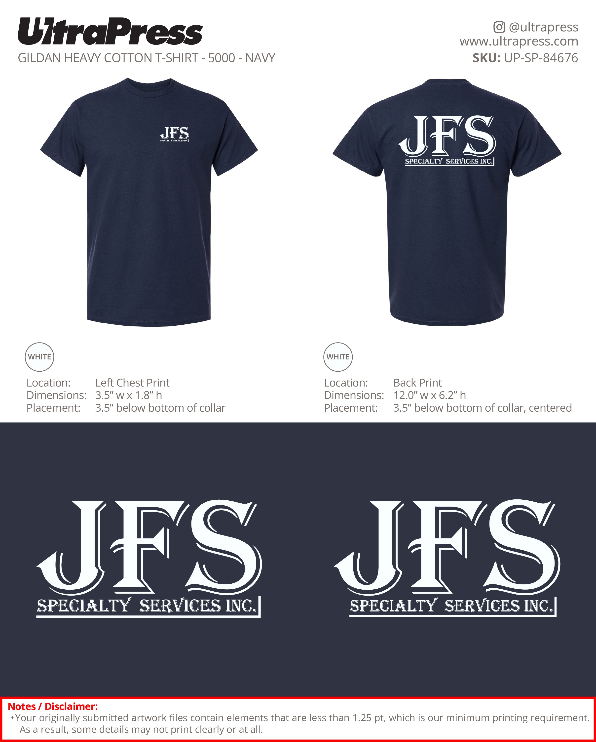 UP-SP-84676 JFS Specialty Services T-Shirts - Frank Tapia - 100 Min Qty - Package Deal (Bulk)